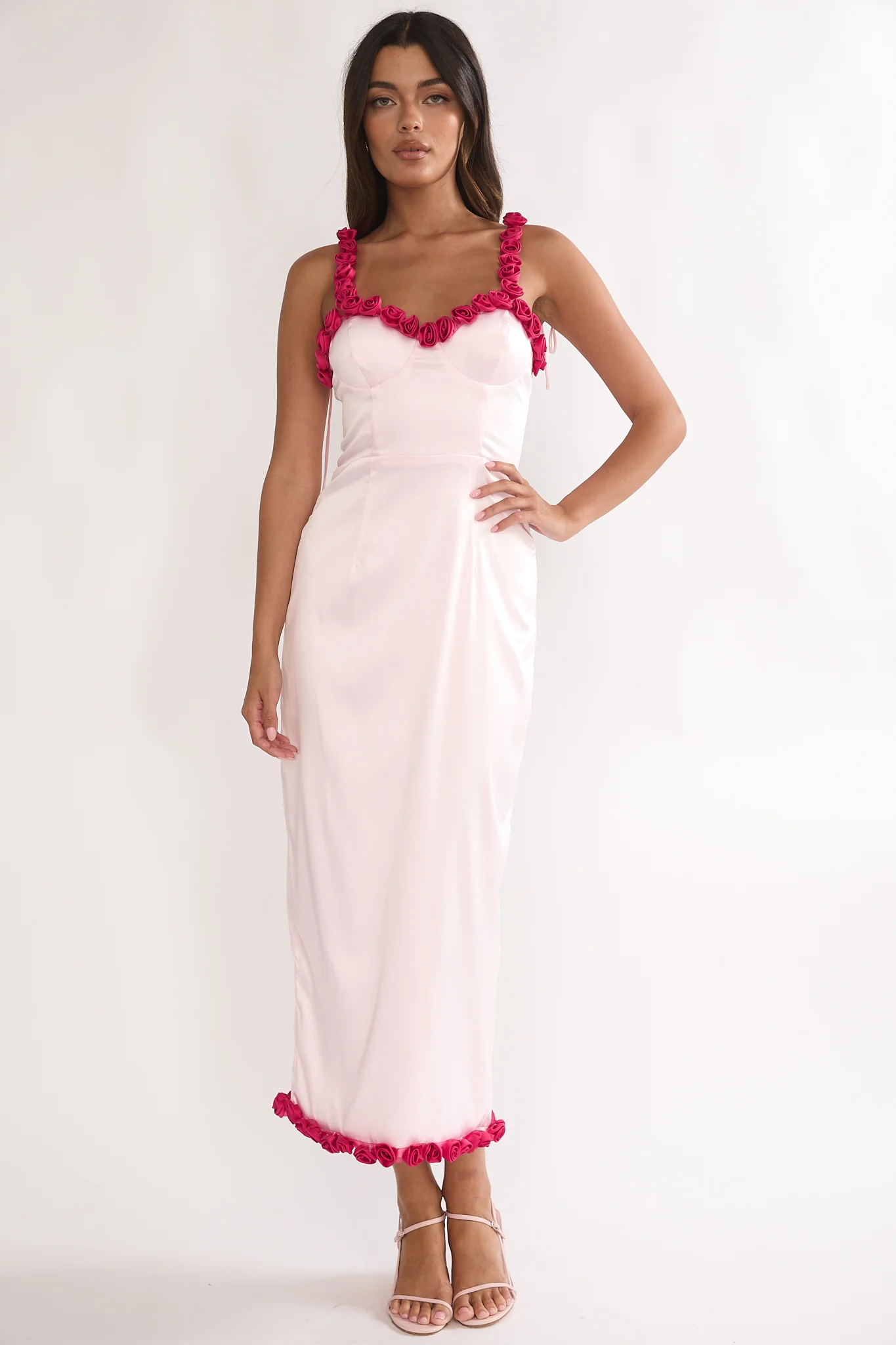 Delyse Rosette Trim Maxi Dress Pink - Image 2