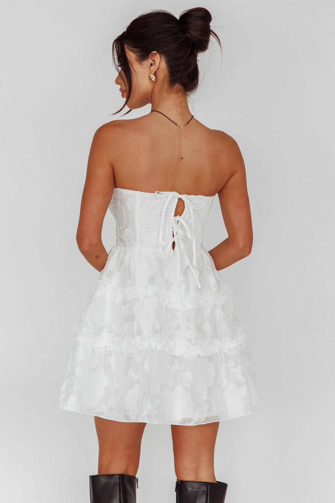 Demi Frill Trim Strapless Dress White - Image 2