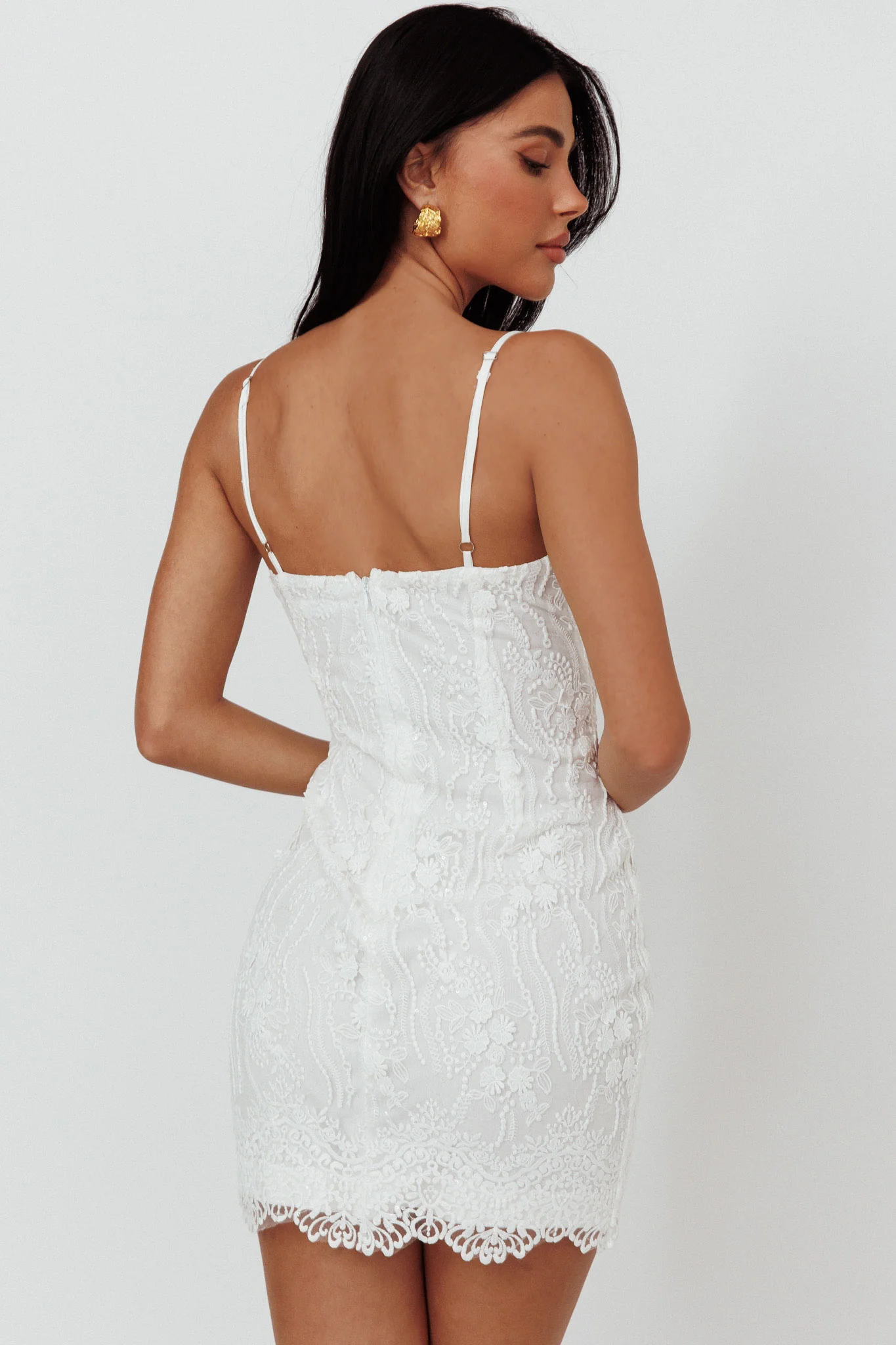 Denise Lace & Sequin Mini Dress White - Image 2