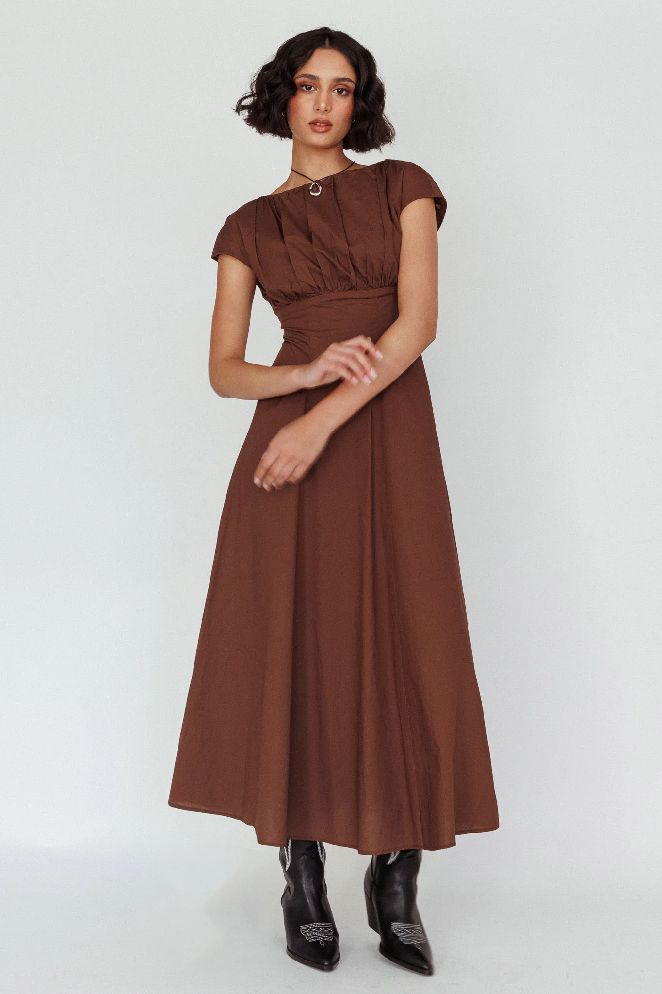 Derry Cap Sleeve A-line Maxi Dress Chocolate - Image 5