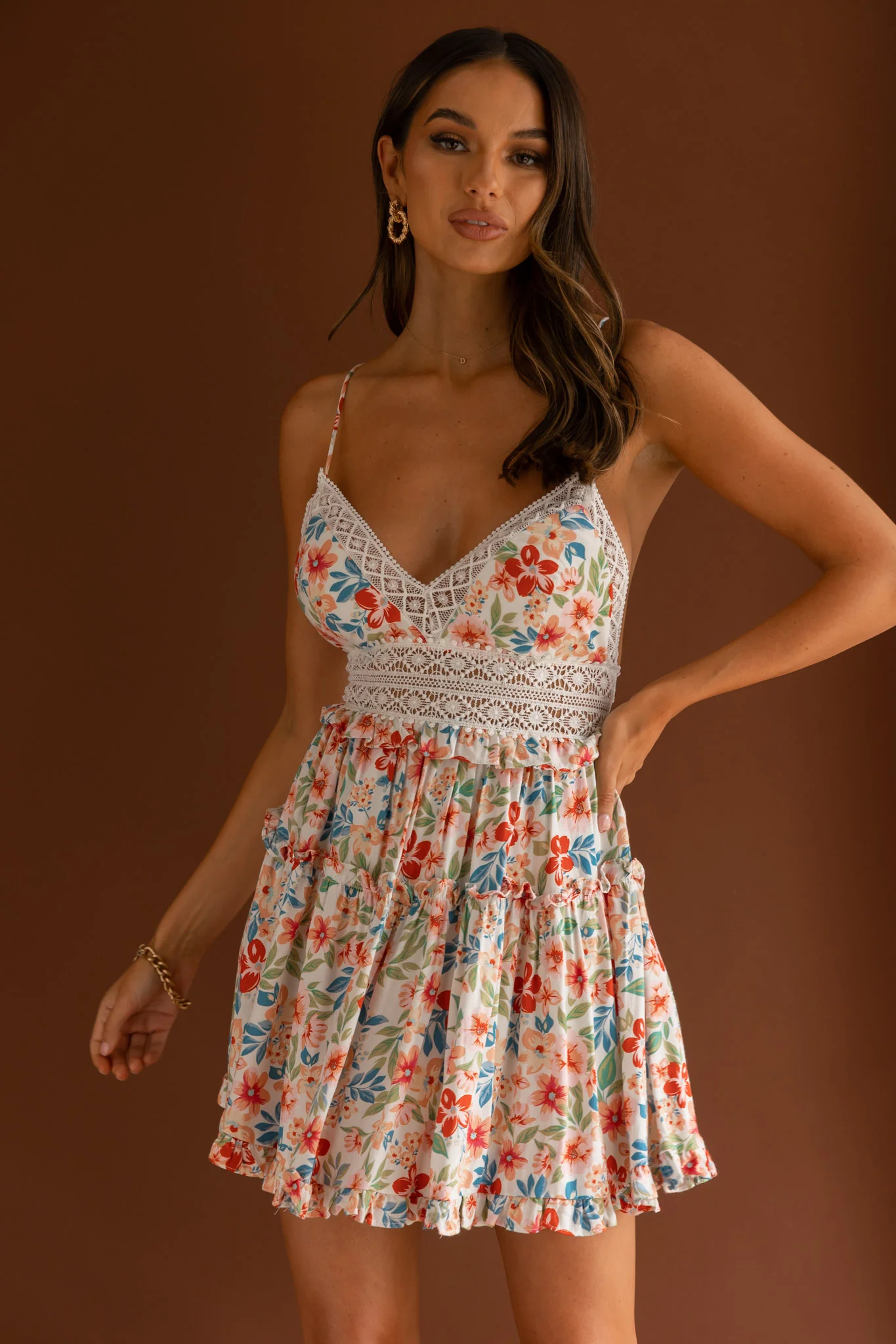 Desert Rose Crochet Tie-Up Back Dress Floral White - Image 6