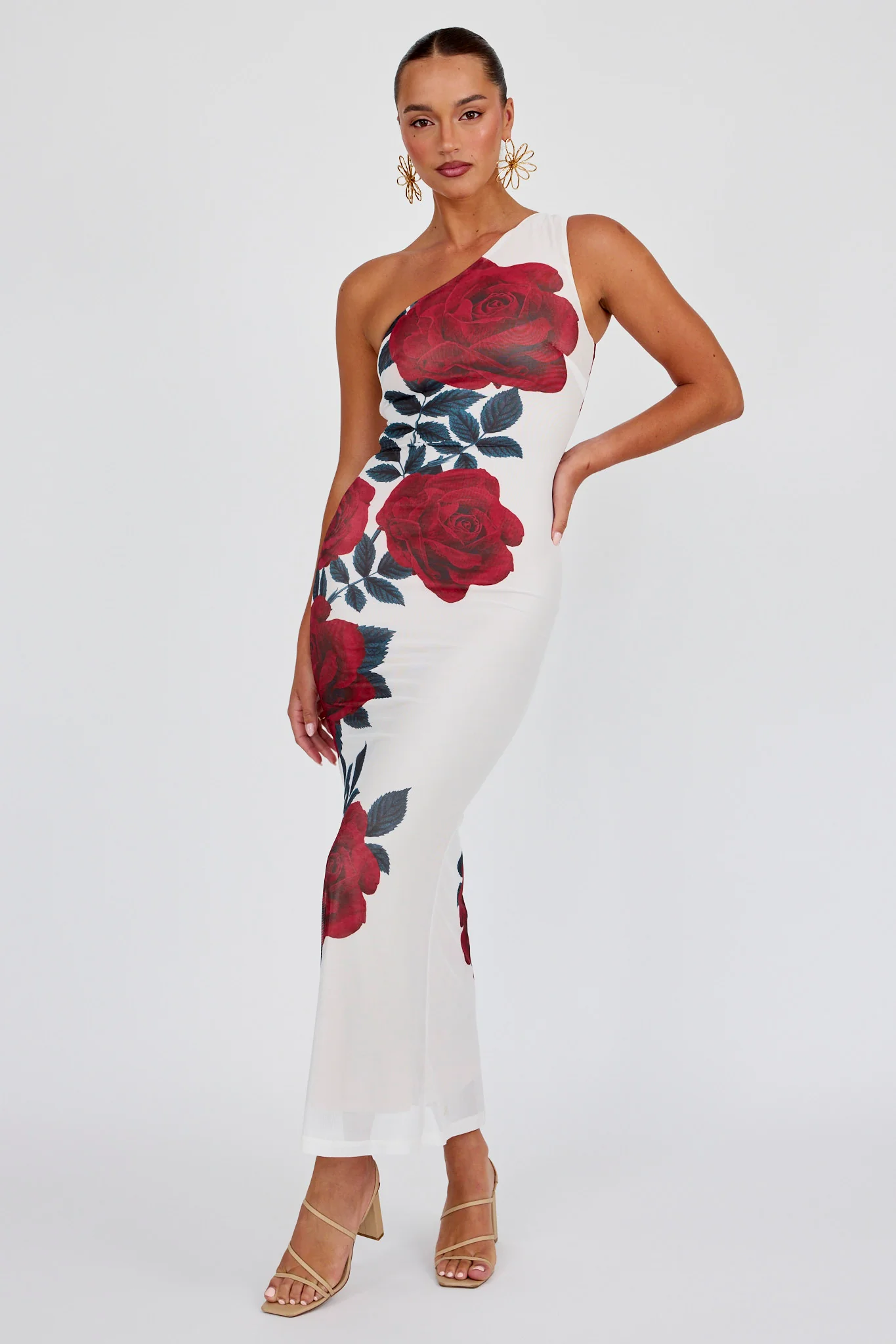 Desiree One Shoulder Mesh Maxi Dress Rose - Image 2
