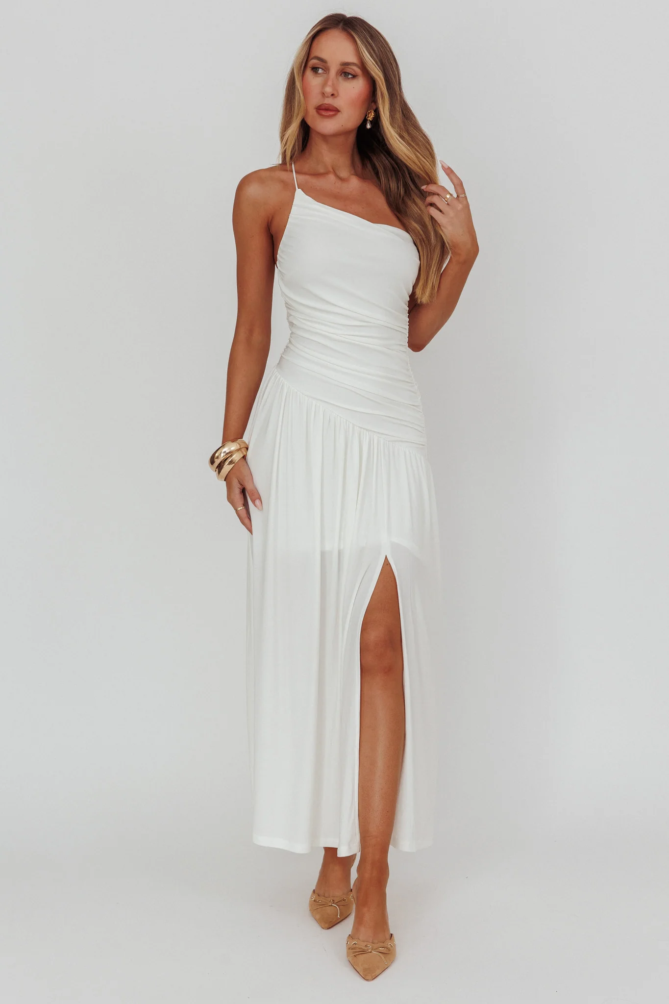 Destination One-Shoulder Maxi Dress White - Image 5