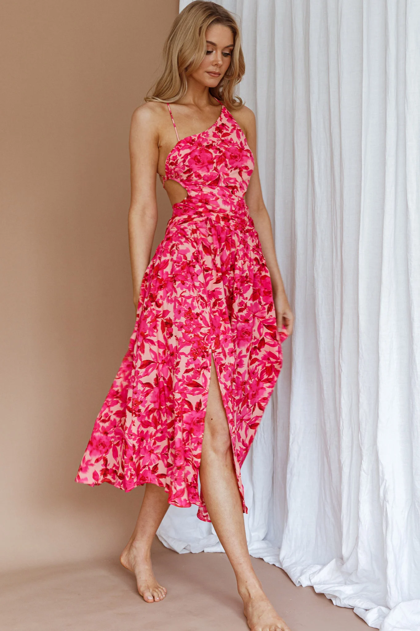 Destination Open Back Midi Dress Floral Pink - Image 8