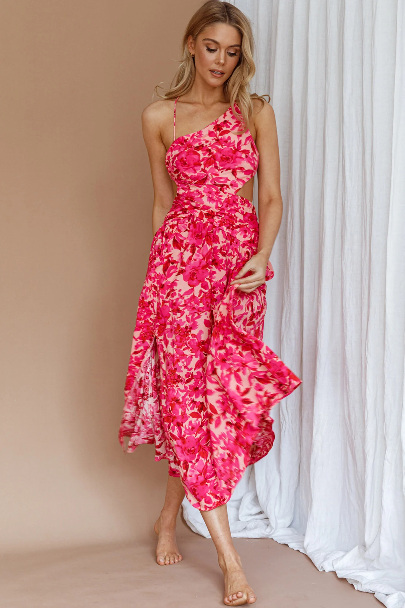 Destination Open Back Midi Dress Floral Pink - Image 9
