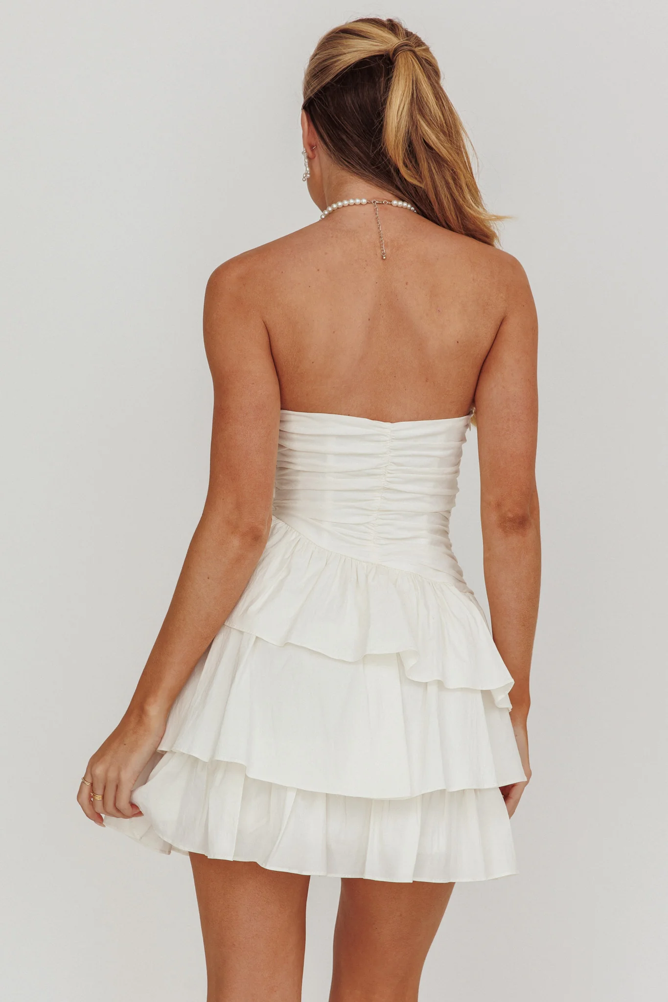 Destini Strapless Layered Frill Mini Dress Off White - Image 2