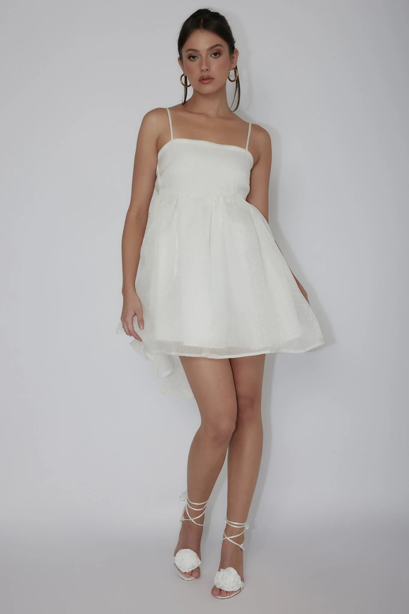 Diaz Bow Back Babydoll Mini Dress Ivory - Image 4