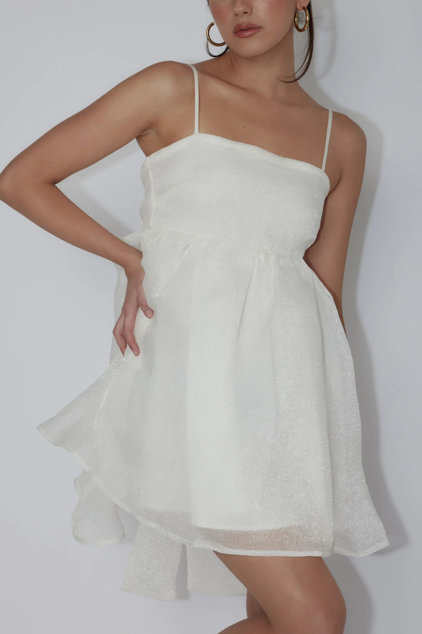 Diaz Bow Back Babydoll Mini Dress Ivory - Image 5