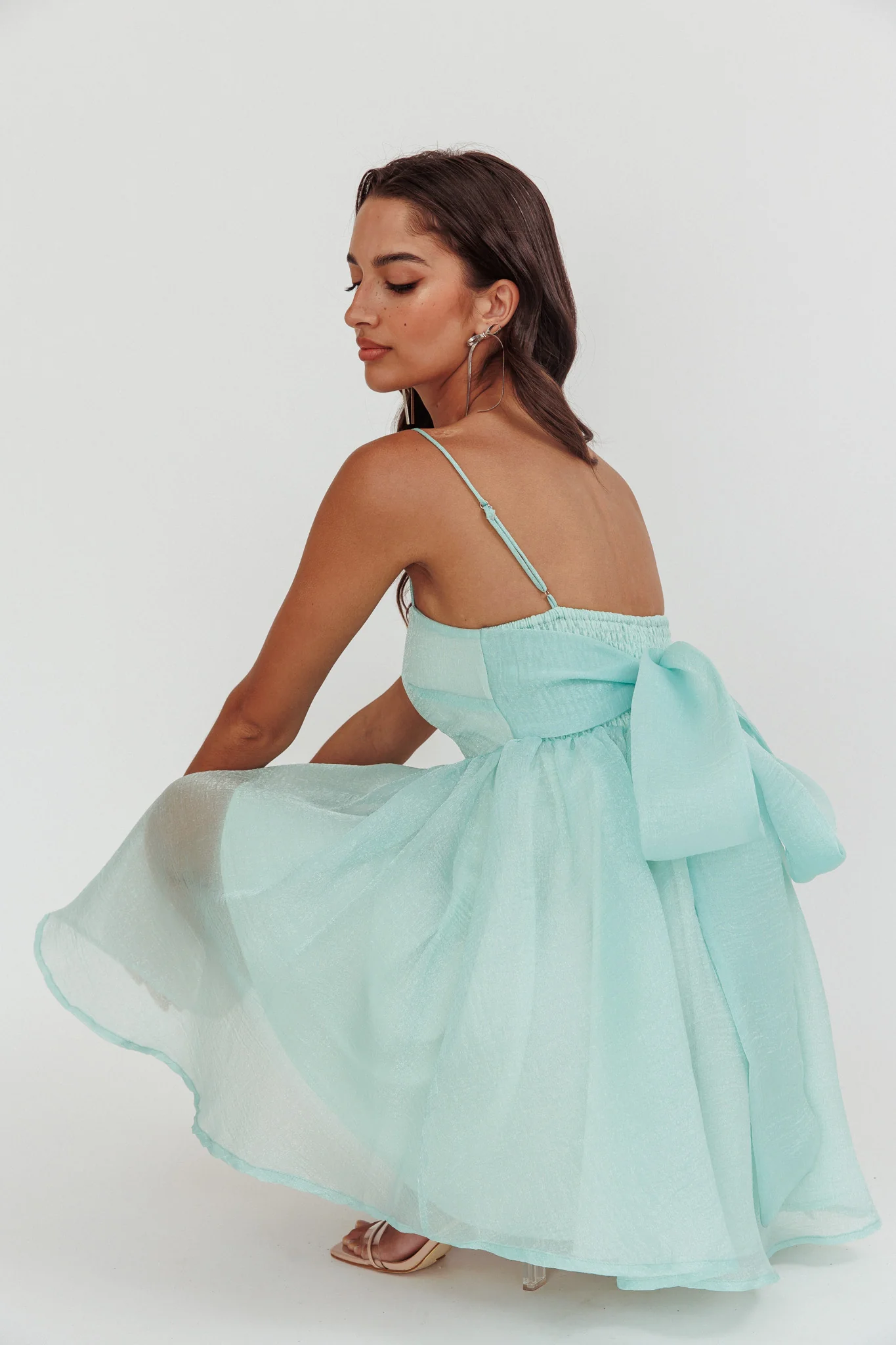 Diaz Bow Back Babydoll Mini Dress Sage - Image 2