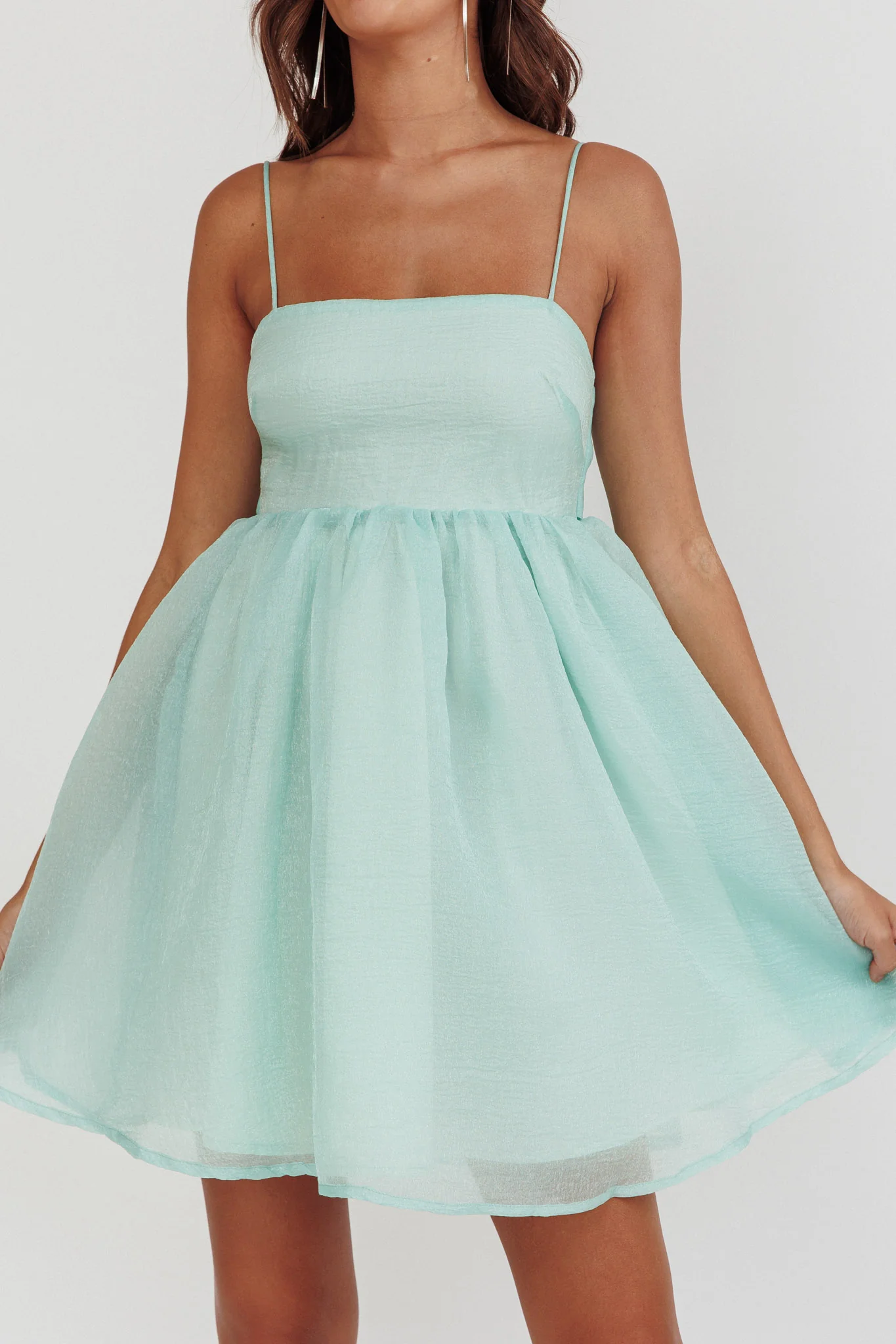 Diaz Bow Back Babydoll Mini Dress Sage - Image 5