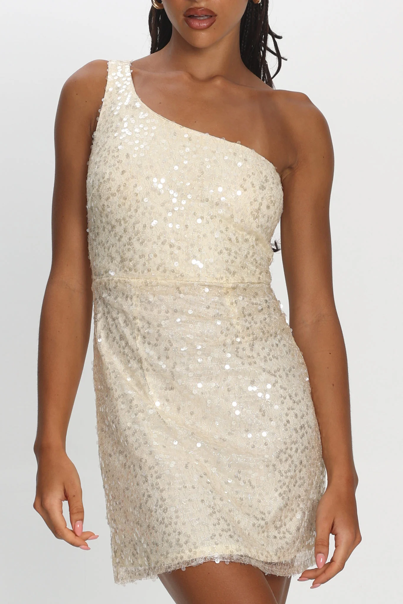 Disco Baby One-Shoulder Sequin Mini Dress Nude - Image 4