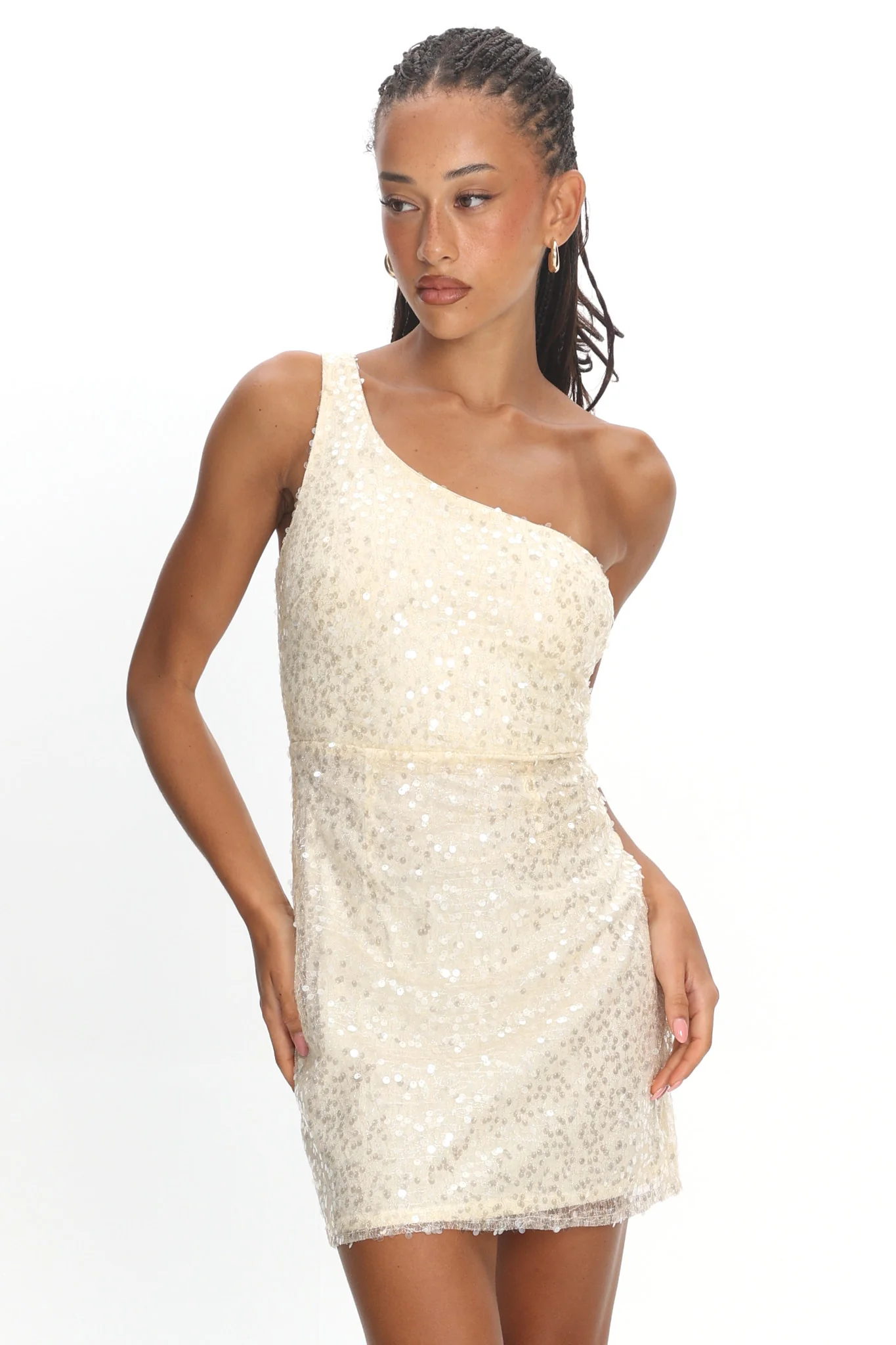 Disco Baby One-Shoulder Sequin Mini Dress Nude - Image 5
