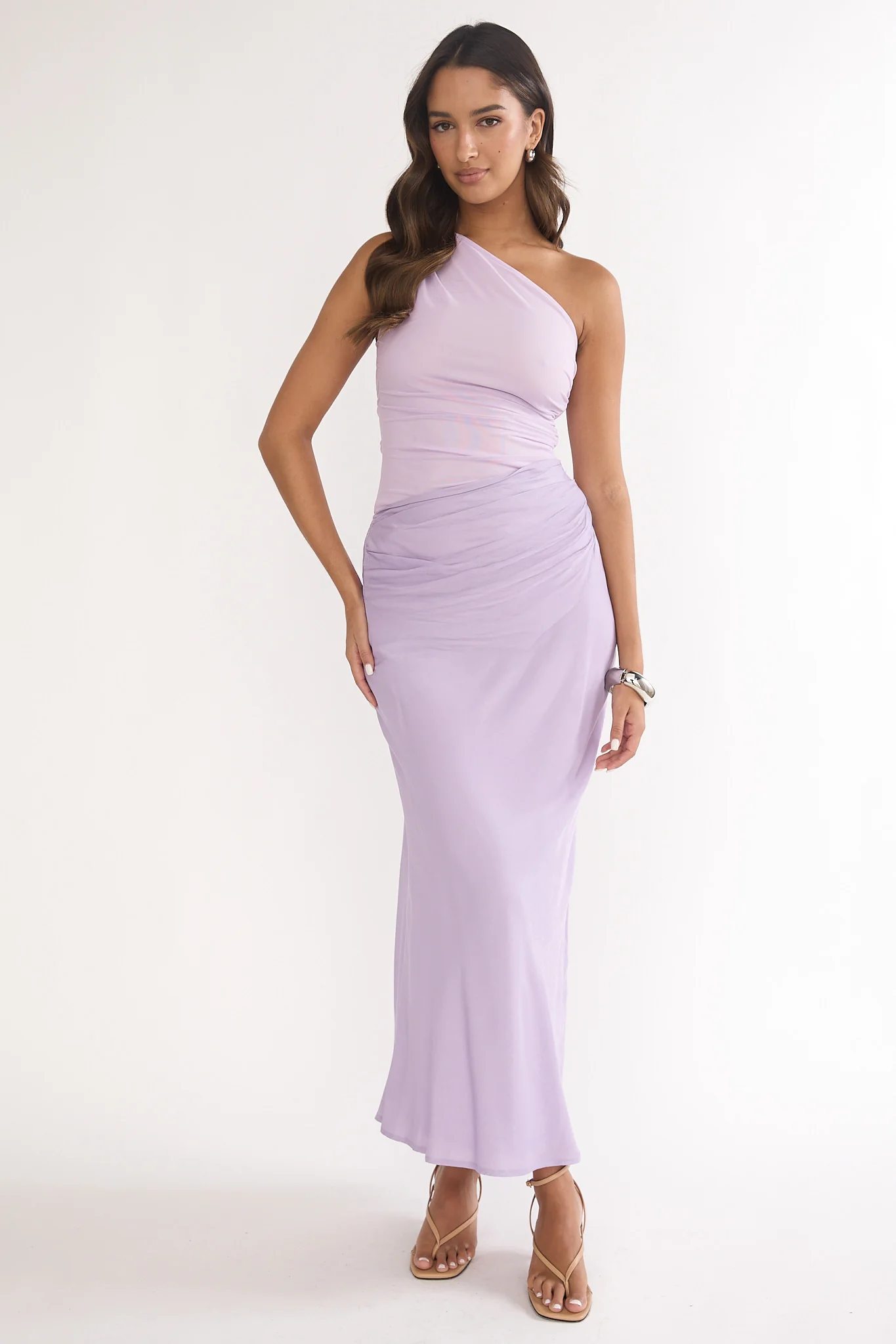 Divina One-Shoulder Gathered Waist Maxi Dress Lilac - Image 5