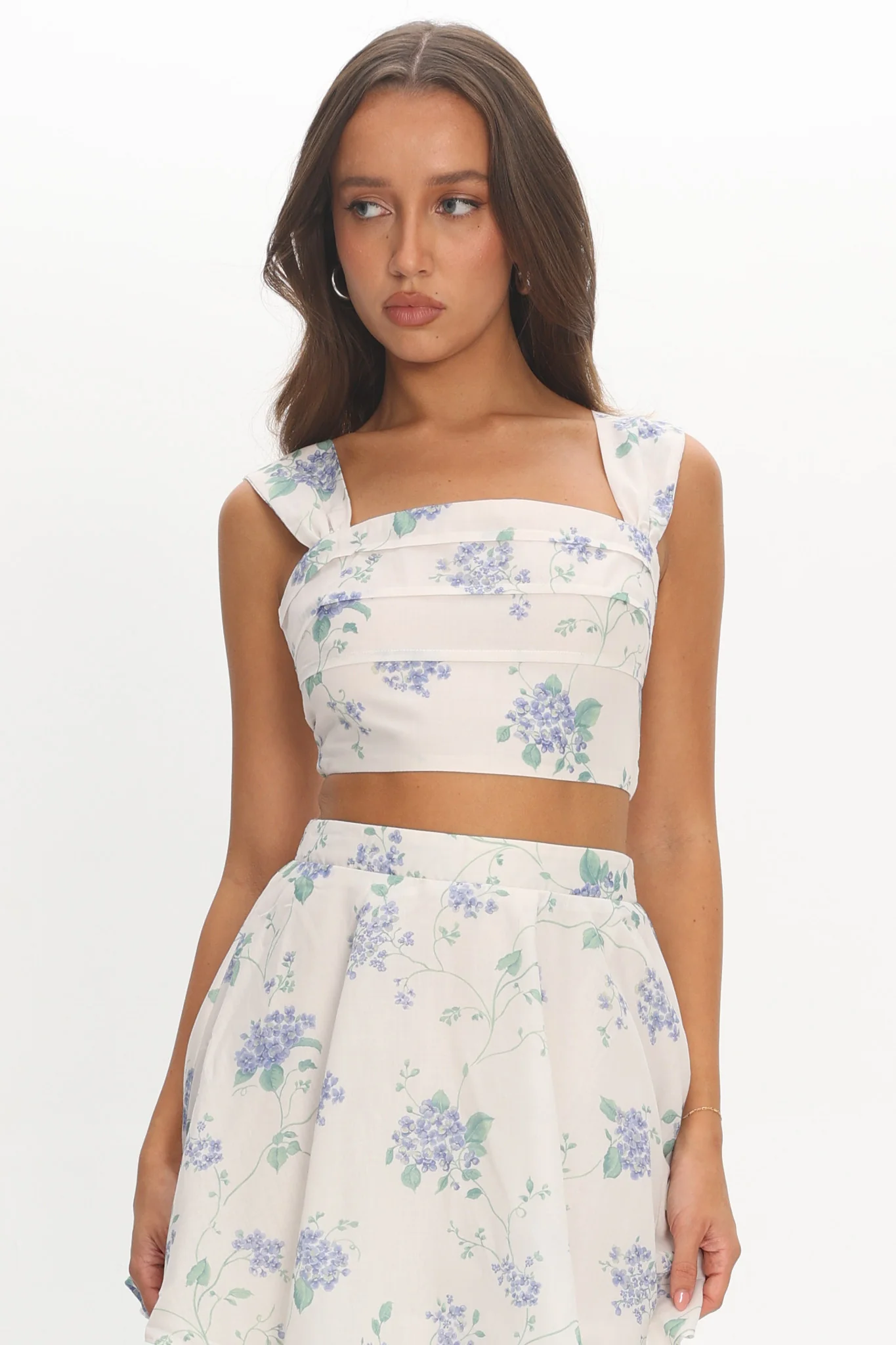 Dixon Pintuck Pleat Crop Top Floral Beige - Image 6