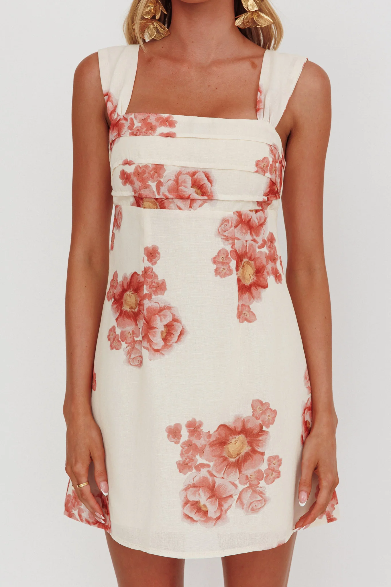 Dixon Pintuck Pleat Mini Dress Floral Beige - Image 4