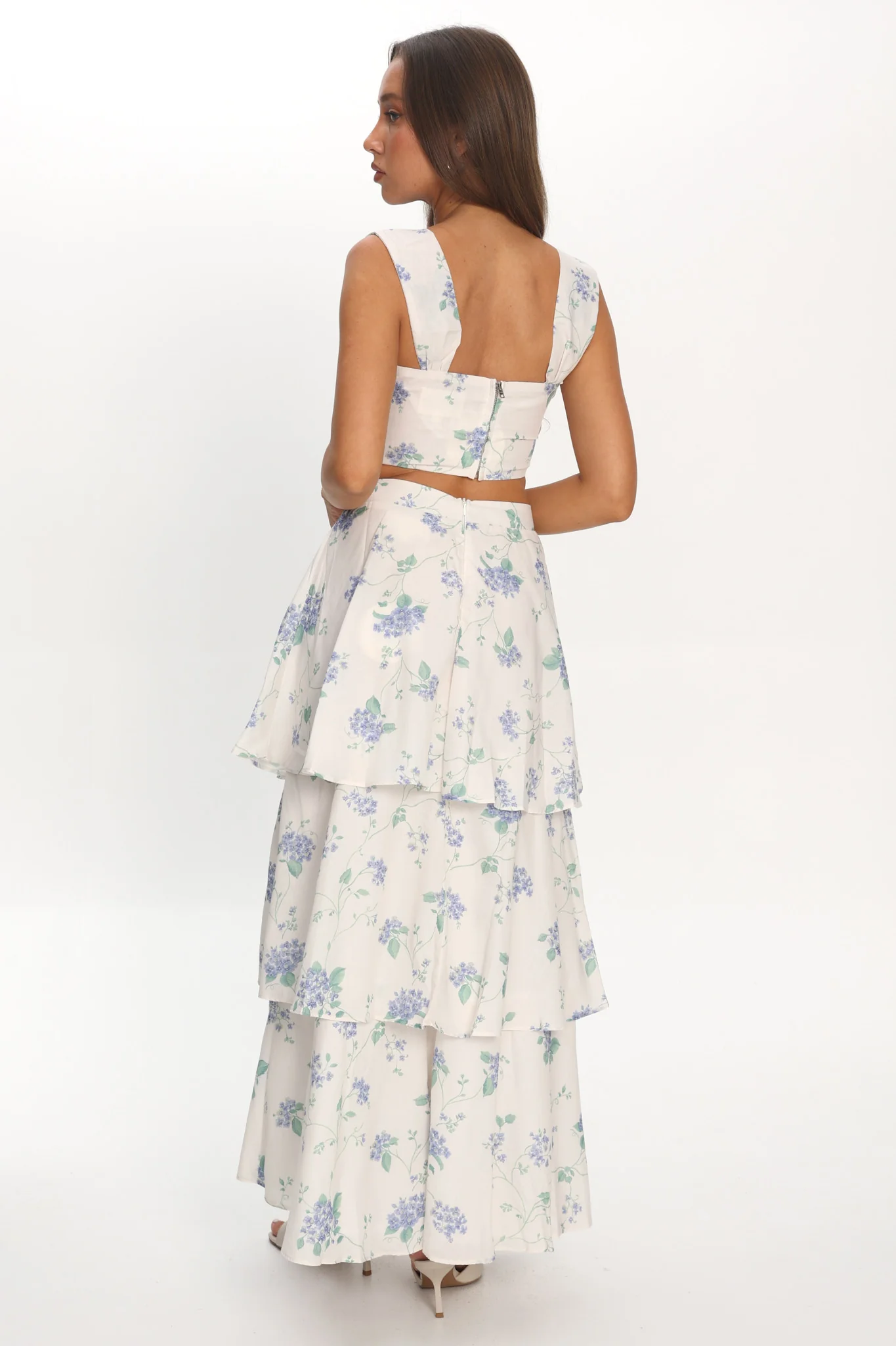 Dixon Tiered Maxi Skirt Floral Beige - Image 4