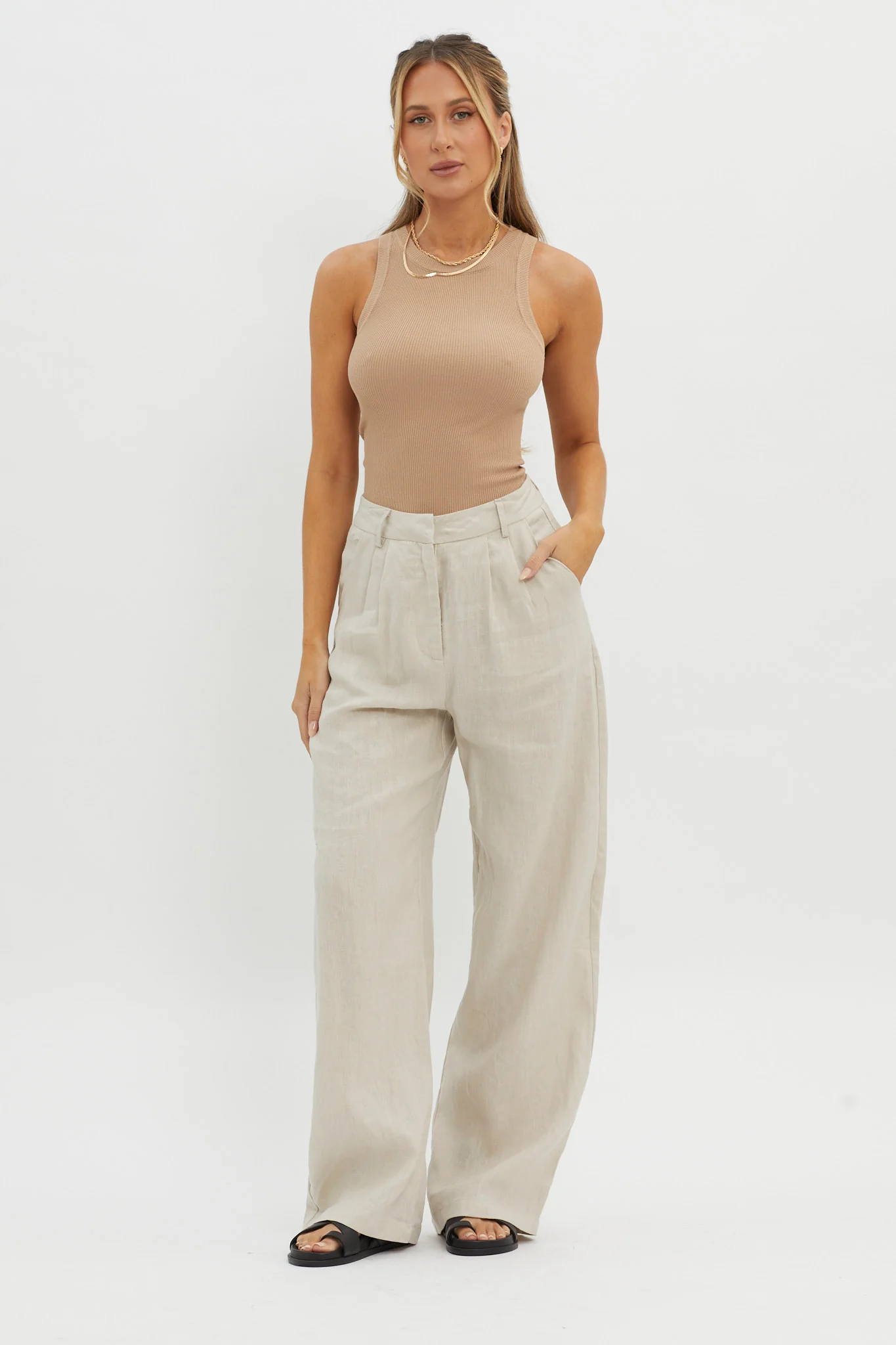 Dodie Straight Leg Trouser Pants Linen Oat - Image 5