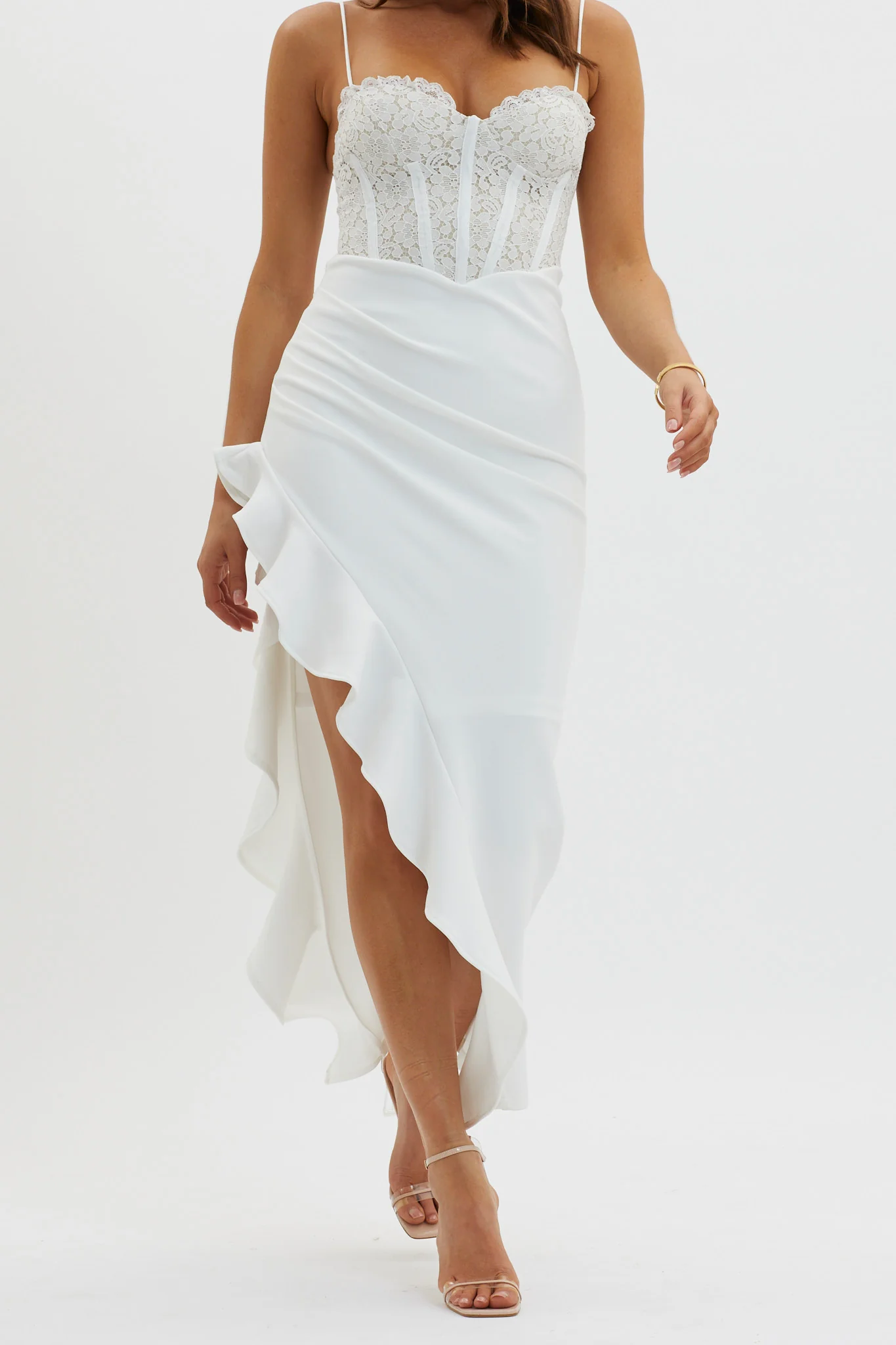 Doe Eyed Lace Bodice Split Dress White - Image 3