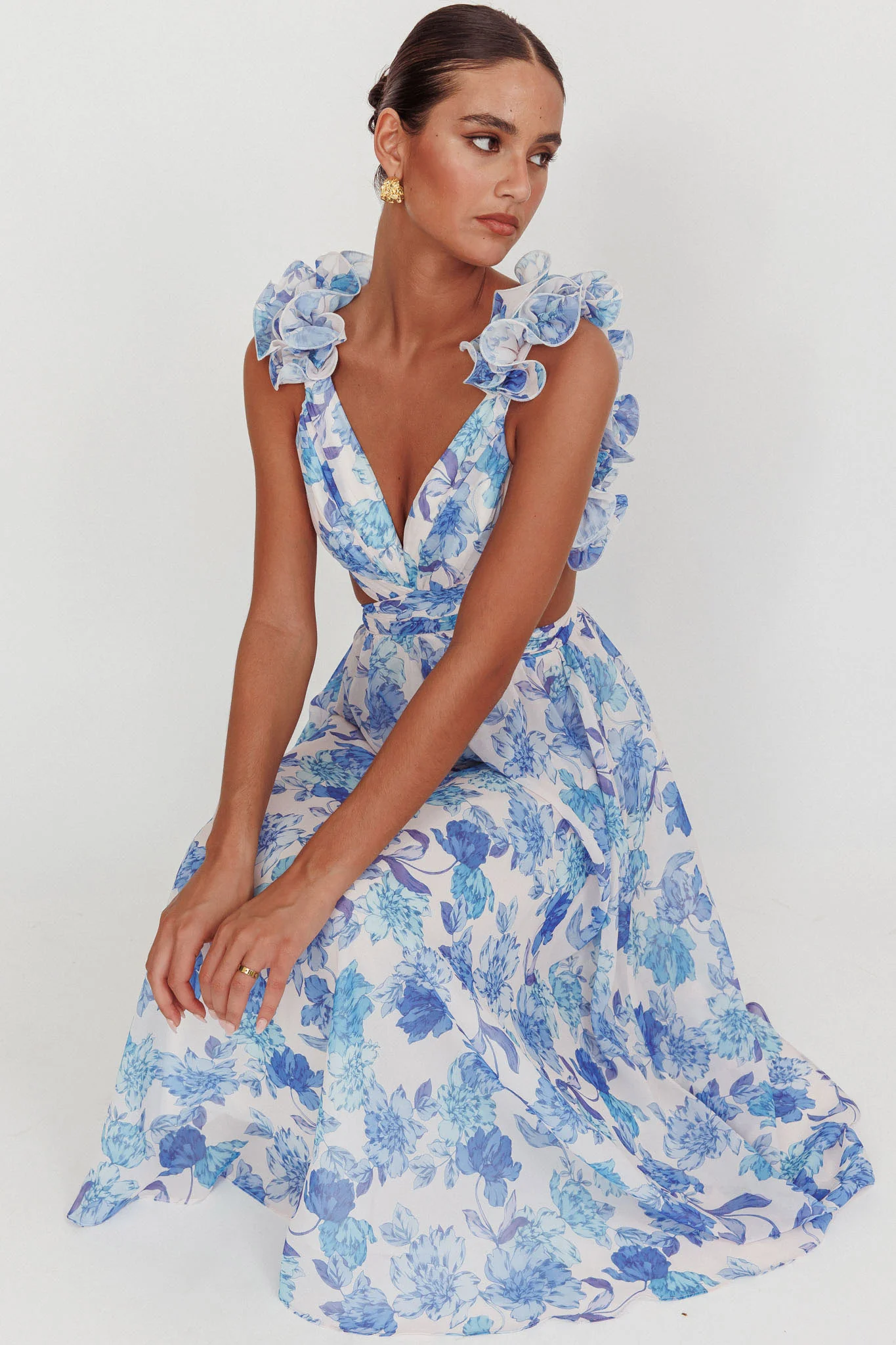 Madara Lace-Up Back Maxi Dress Floral Blue - Image 2