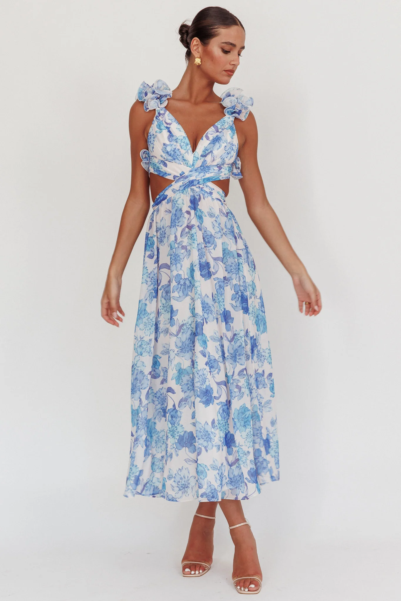 Madara Lace-Up Back Maxi Dress Floral Blue - Image 4