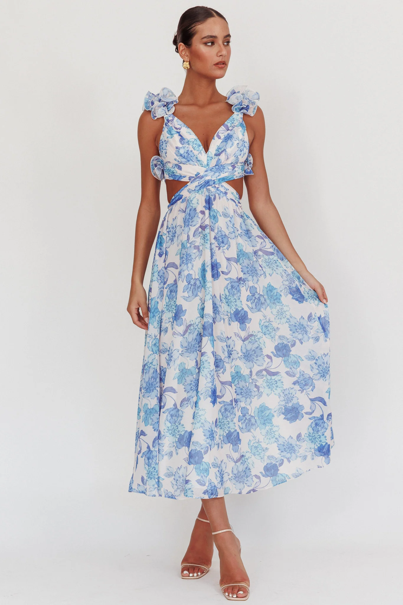 Madara Lace-Up Back Maxi Dress Floral Blue - Image 6