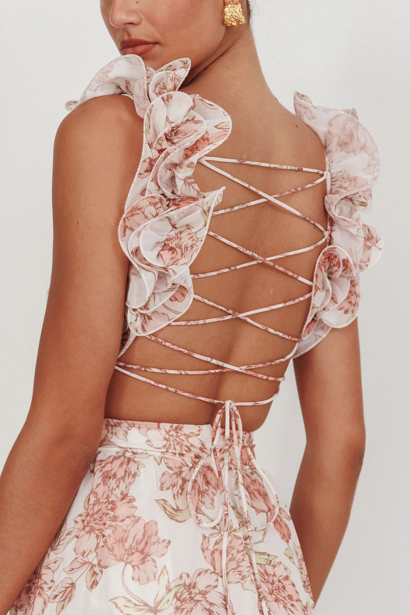 Madara Lace-Up Back Maxi Dress Floral Peach - Image 5