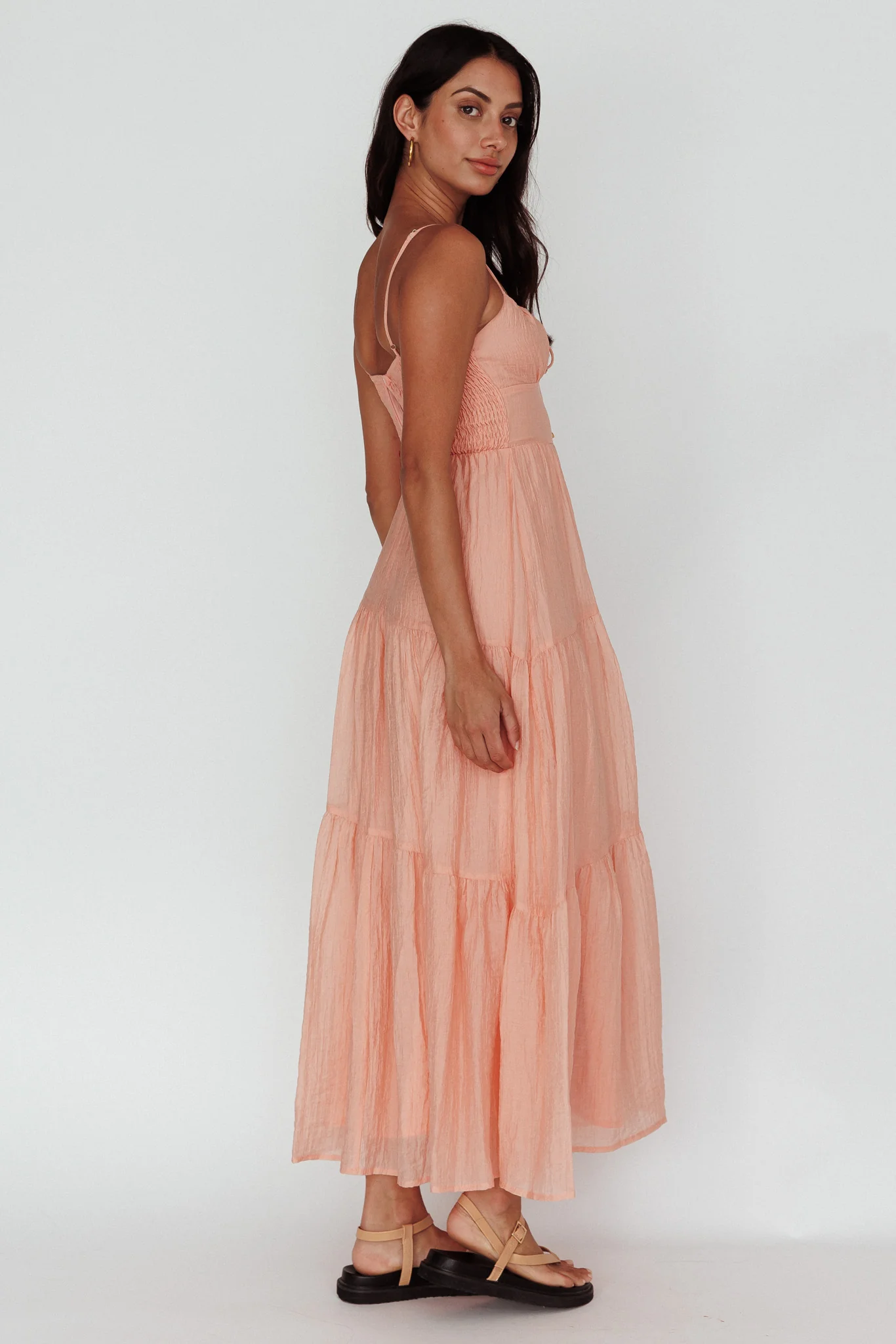 Doe Tie Bust Maxi Dress Apricot - Image 2