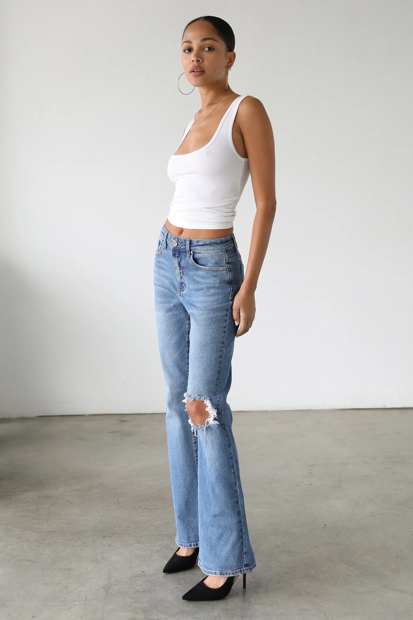 DOGMA High Rise Flare Leg Denim Jeans Medium Wash - Image 5