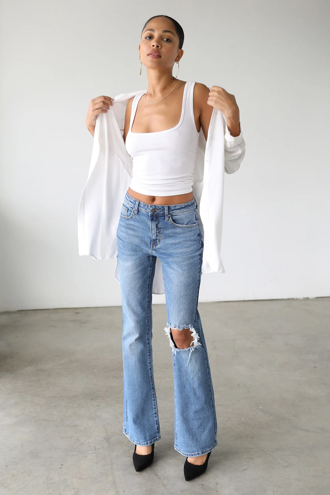 DOGMA High Rise Flare Leg Denim Jeans Medium Wash - Image 7