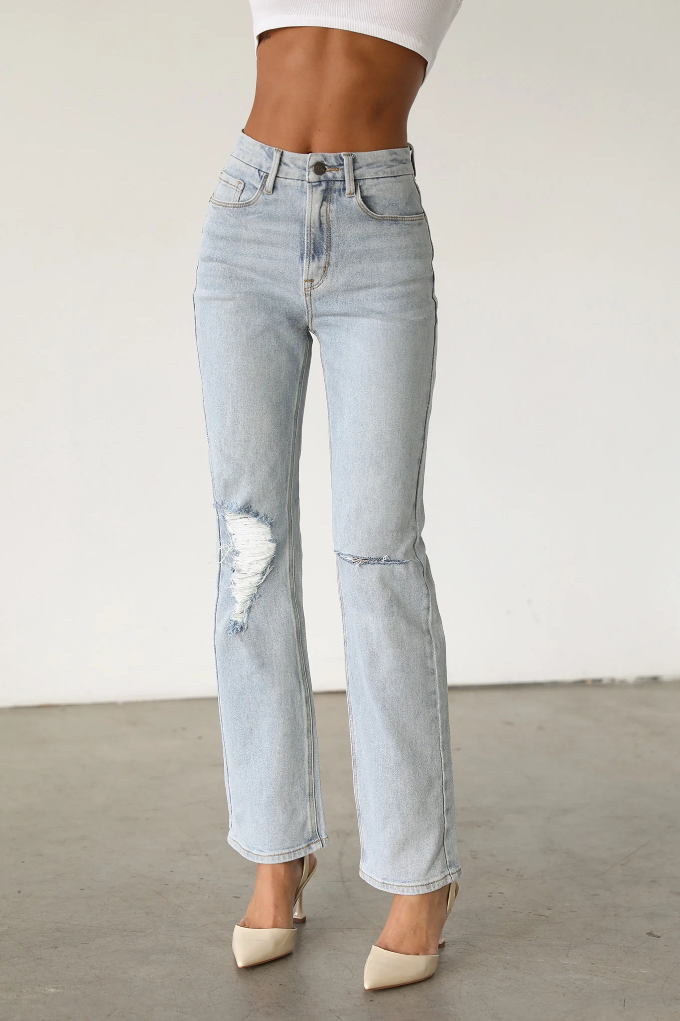 DOGMA High Rise Straight Leg Denim Jeans Light Wash - Image 6