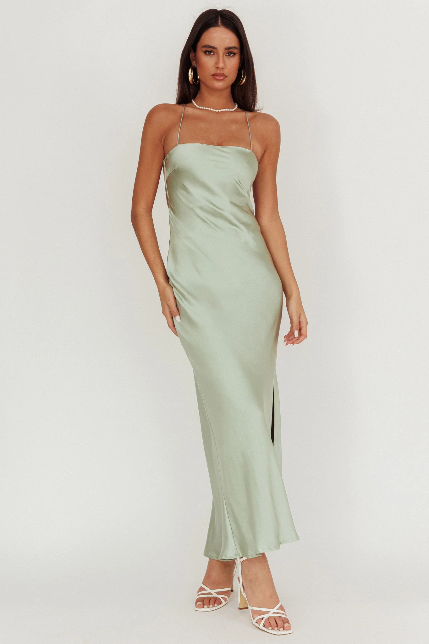 Dolce Life Backless Satin Maxi Dress Sage - Image 6