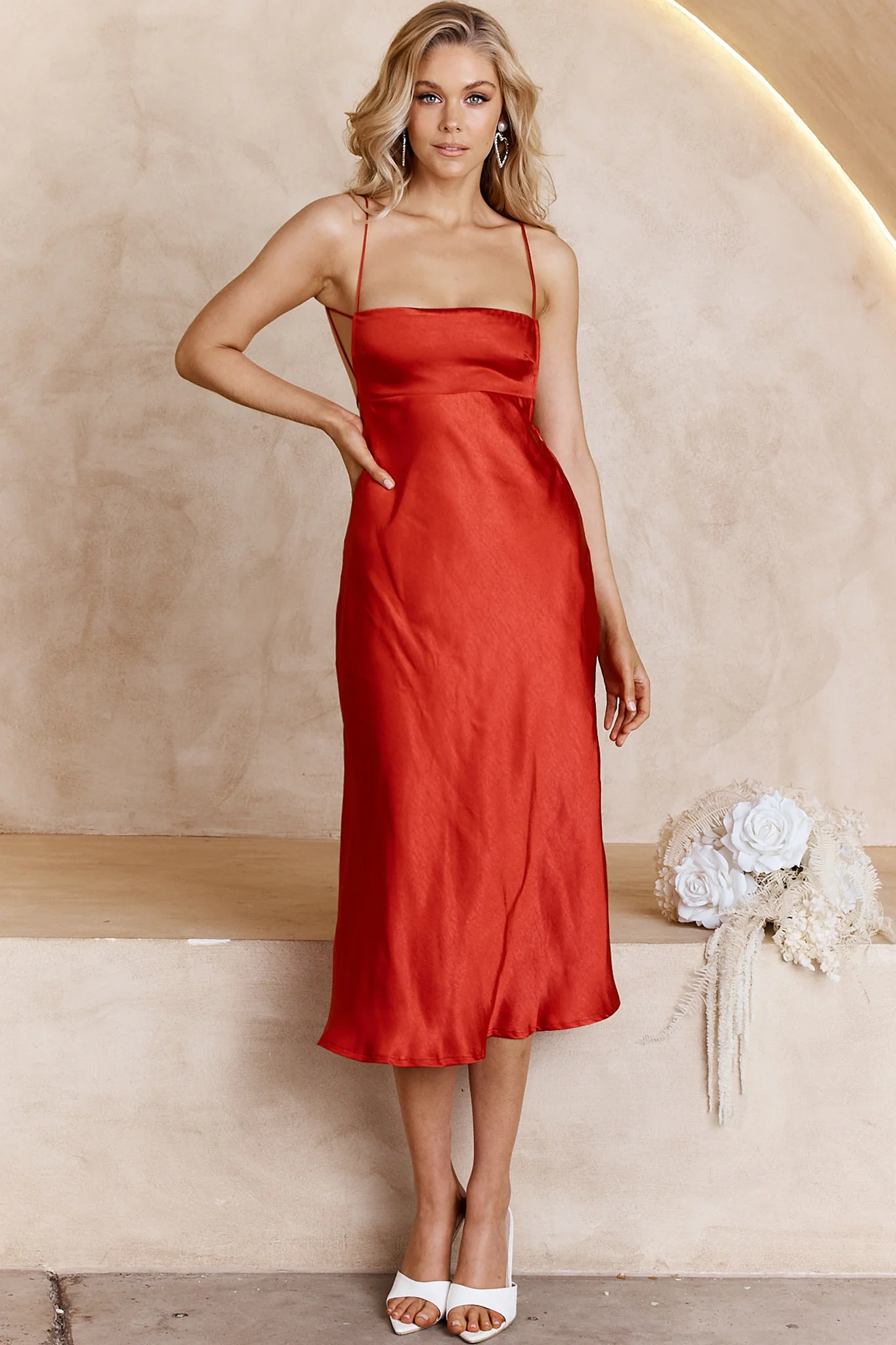 Dolce Life Low Back Midi Dress Red - Image 6