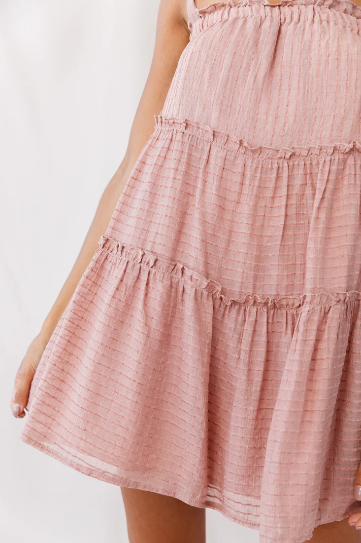 Dolly Layered Ruffle Tied Shoulder Strap Dress Rose - Image 4