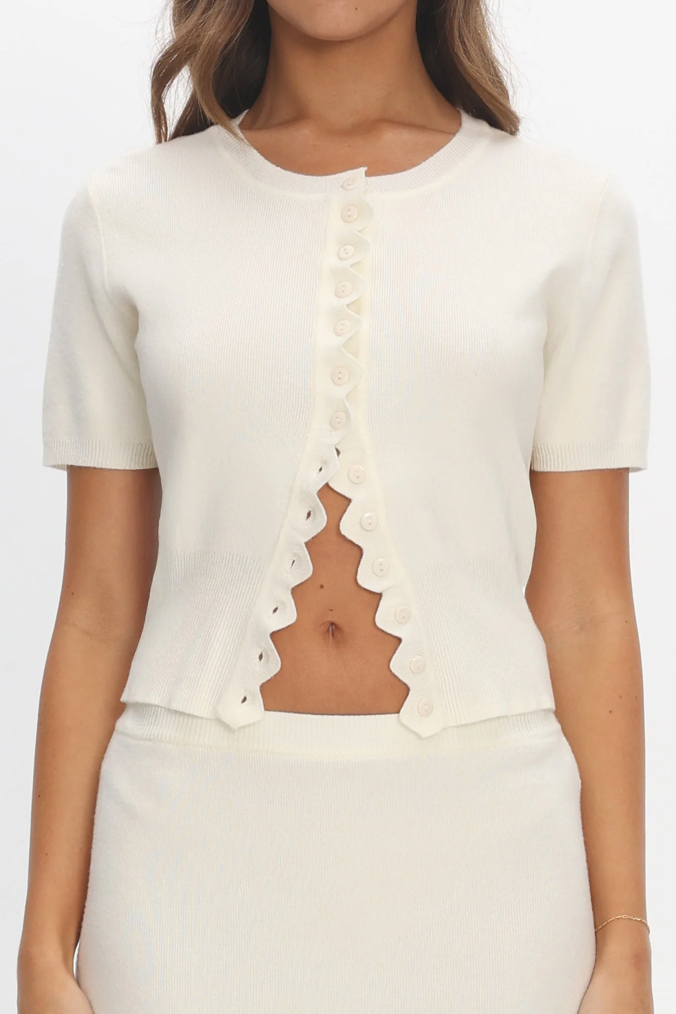 Don't Mind Scallop Edge Knit Top Cream - Image 5