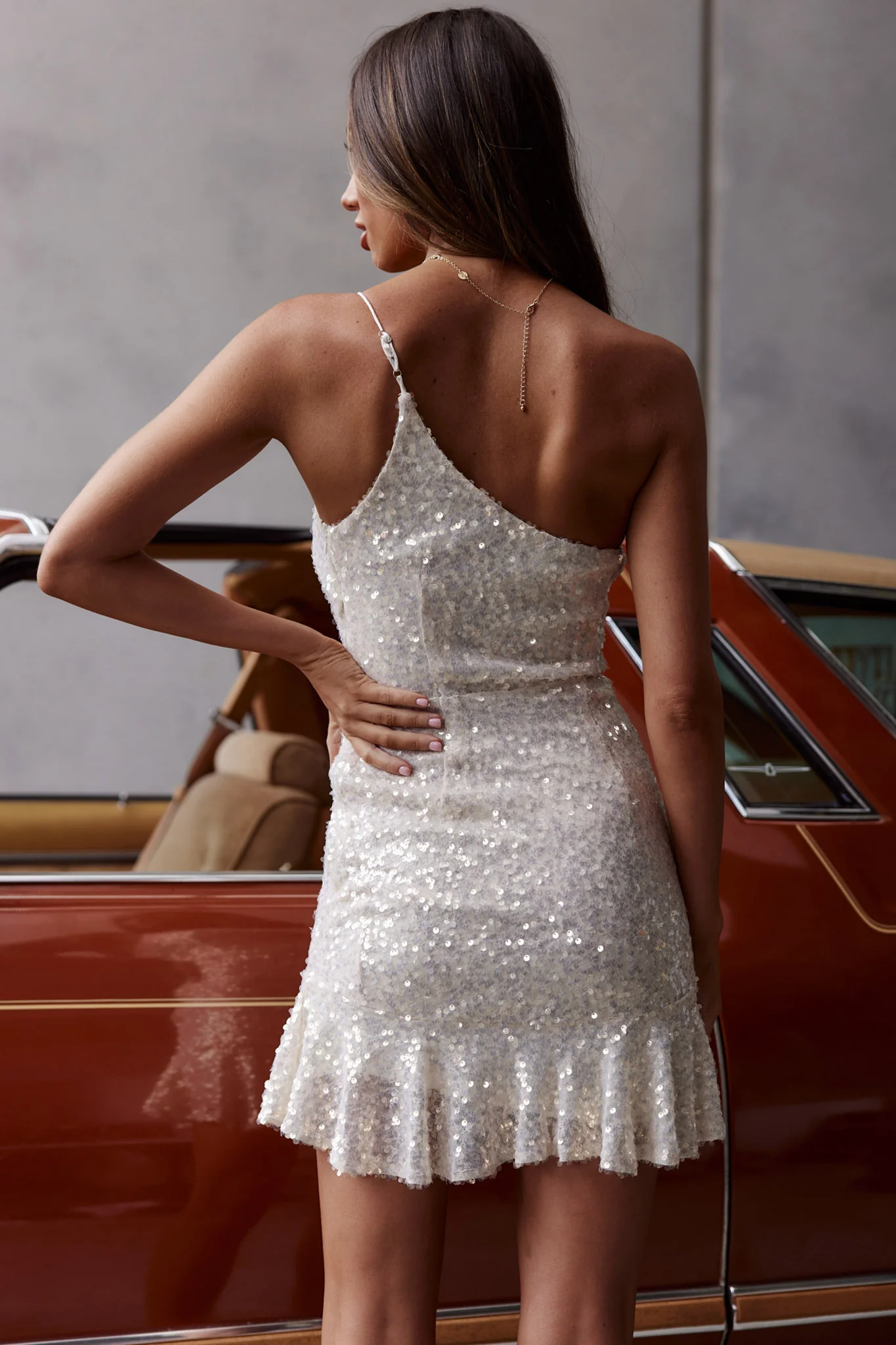 Don't Wait Up One Shoulder Sequin Dress Cream - Image 3