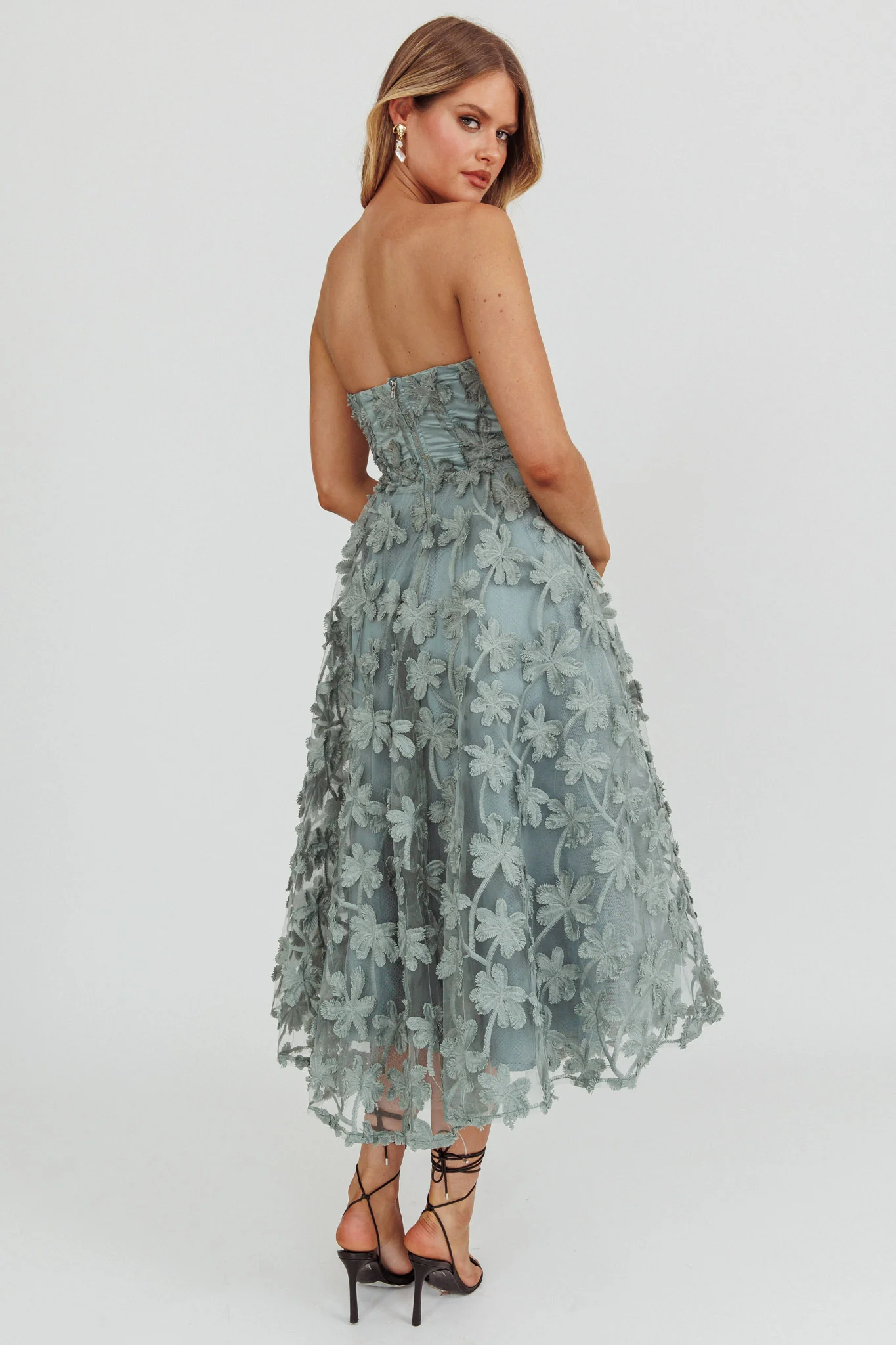 Dori Floral Embellished Midi Dress Sage - Image 2