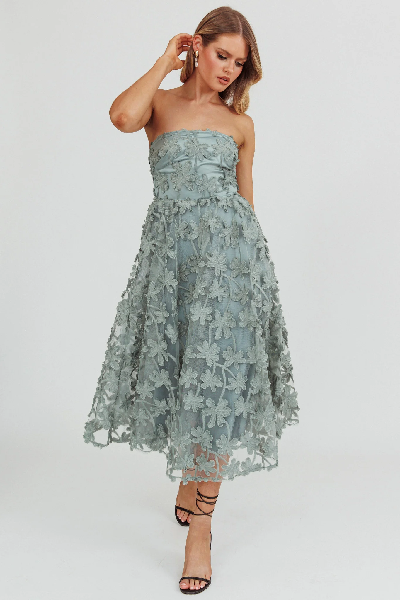 Dori Floral Embellished Midi Dress Sage - Image 5