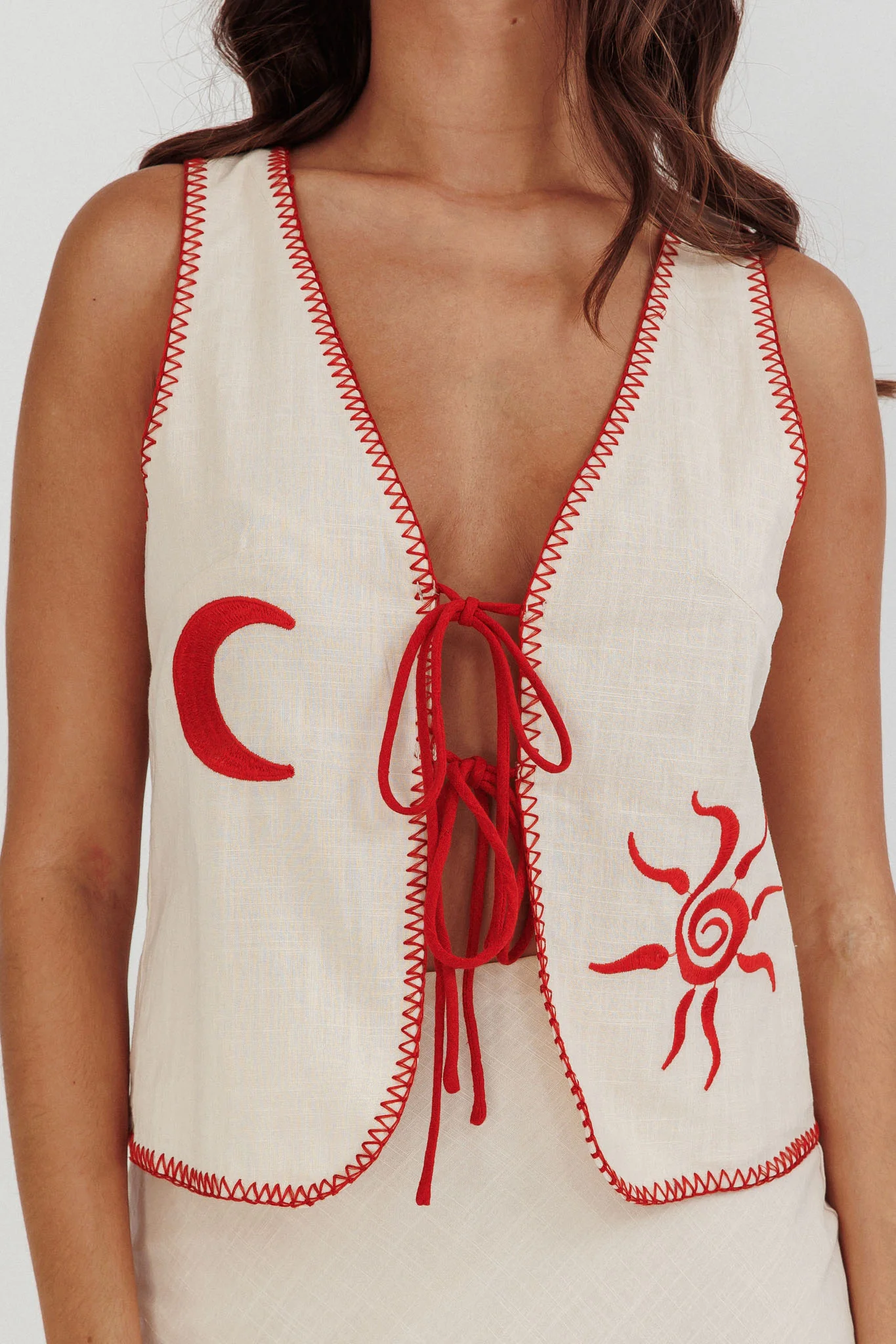 Dose Of Sunshine Blanket Stitch Vest Top Beige - Image 4