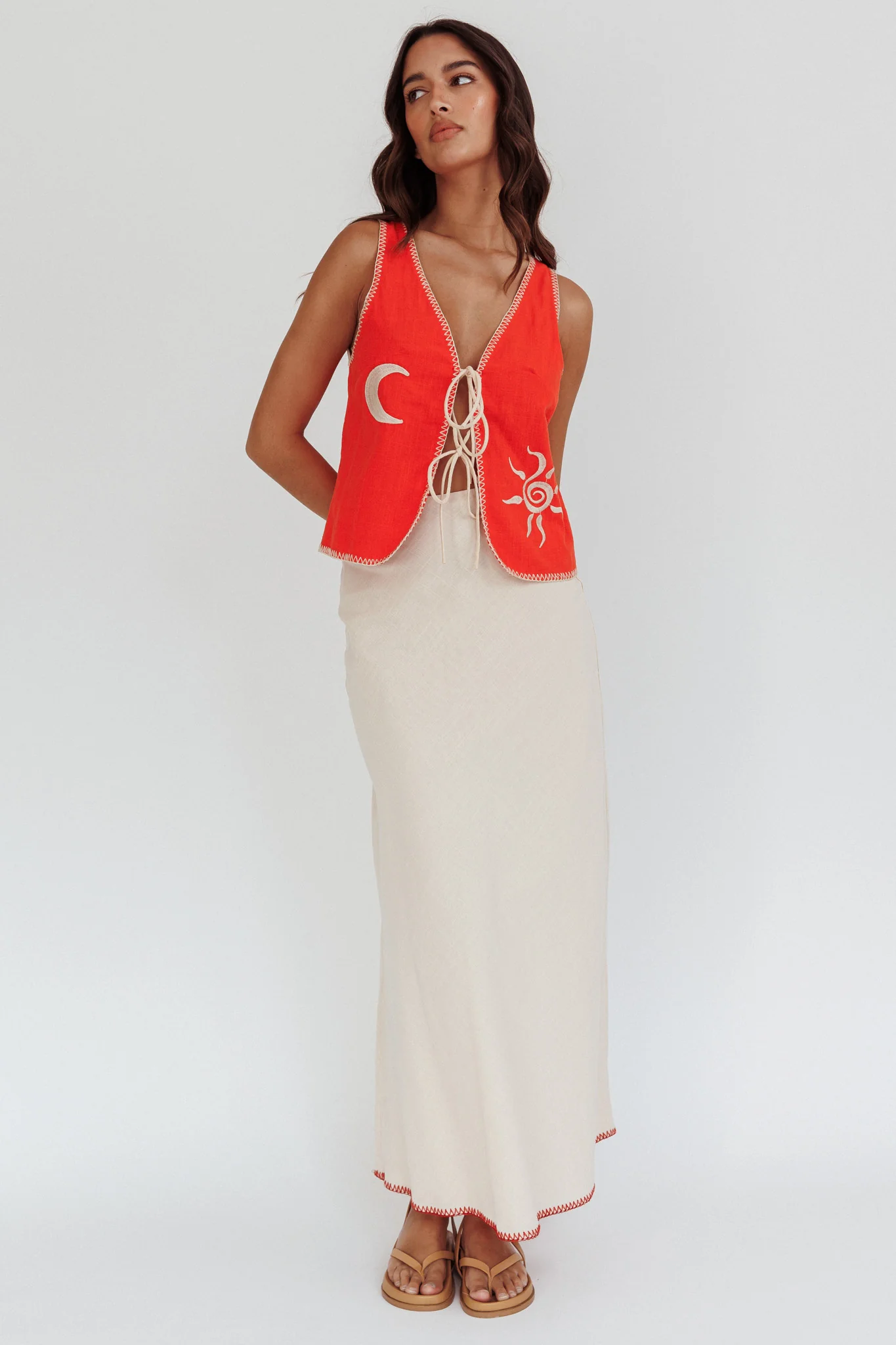 Dose Of Sunshine Blanket Stitch Vest Top Orange - Image 4