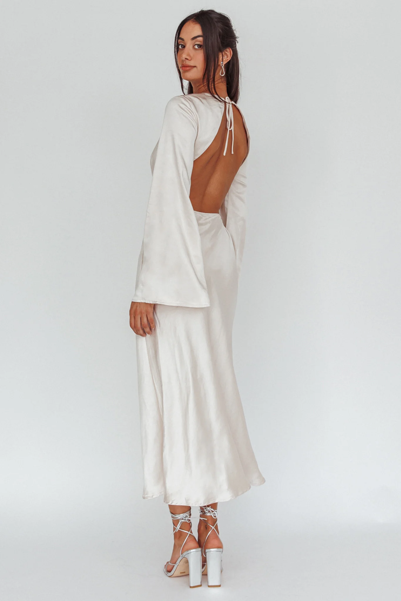 Doting Bell Sleeve Cut-Out Midi Dress Champagne - Image 2