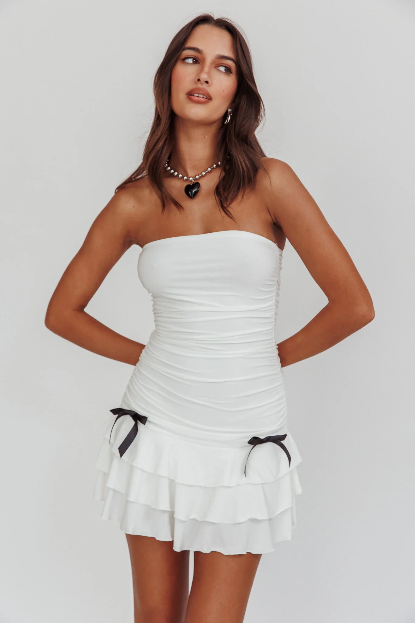 Dottie Bodycon Ruffle Mini Dress Off White - Image 2