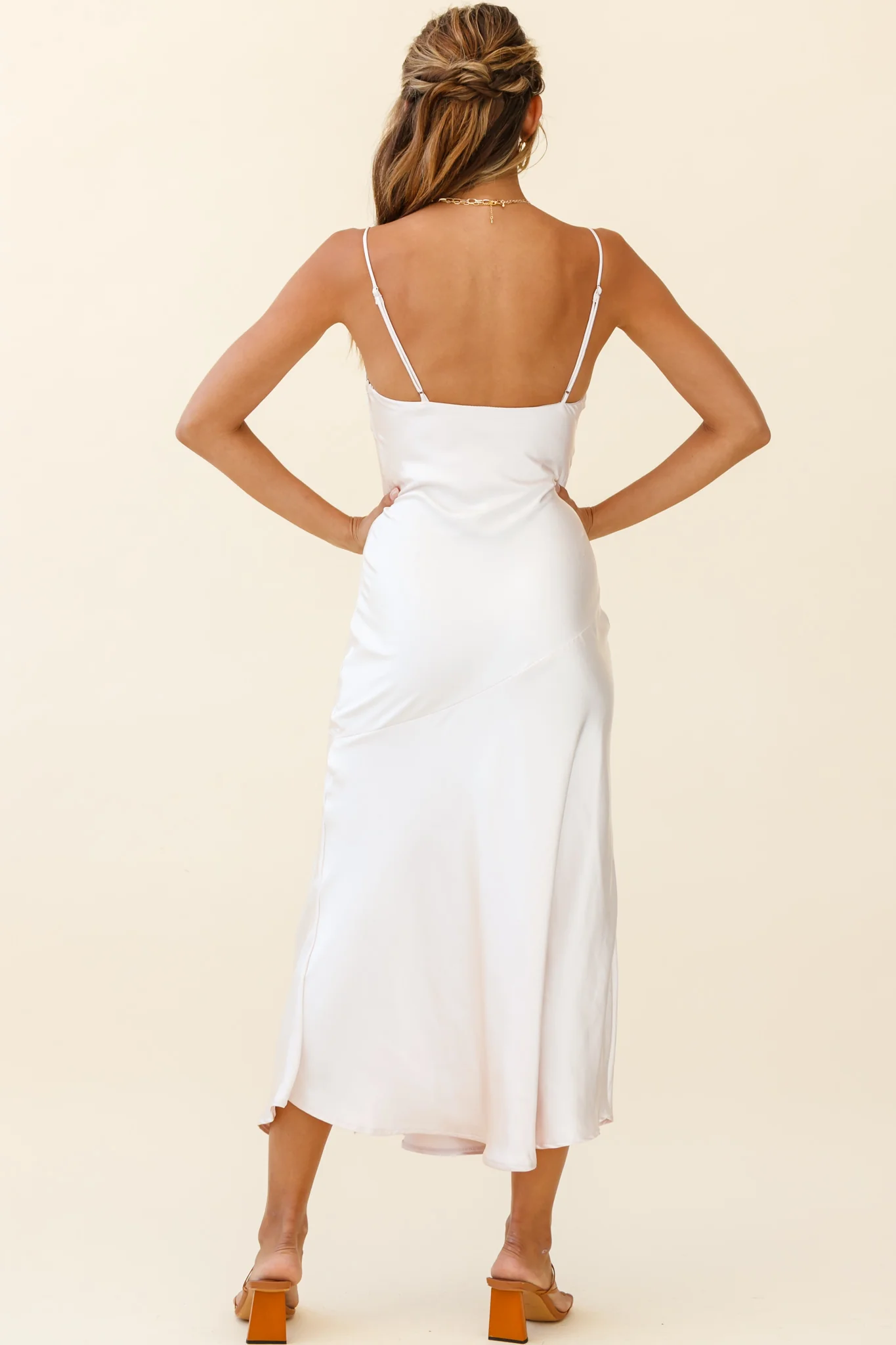 Downtown Cami Strap Front Split Midi Dress Champagne - Image 8