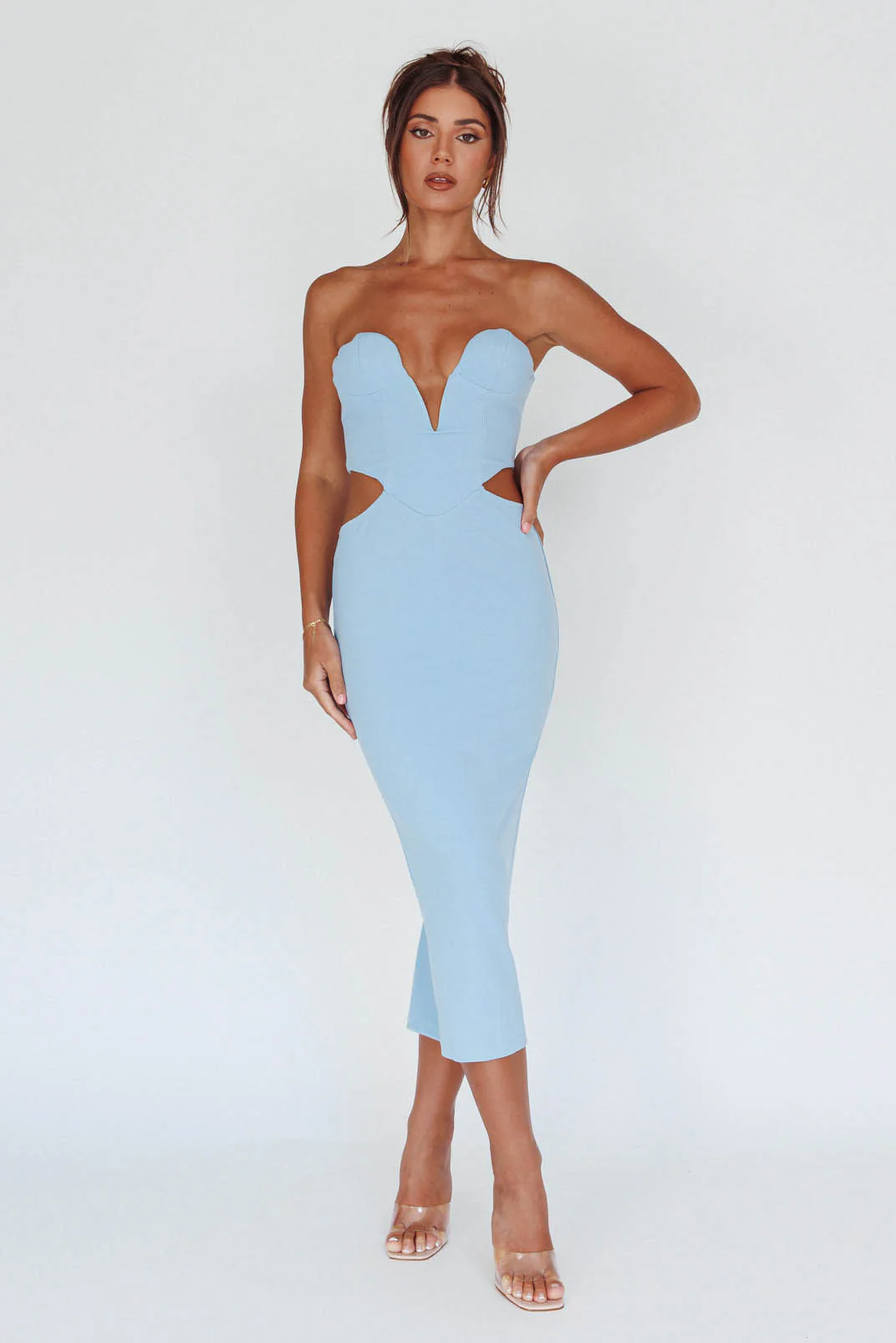 Dragonfly Lace-up Back Midi Dress Blue - Image 5
