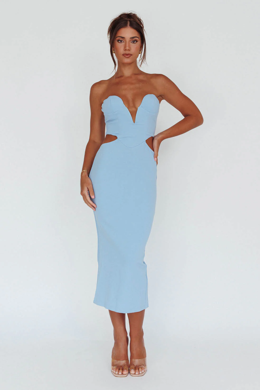 Dragonfly Lace-up Back Midi Dress Blue - Image 8