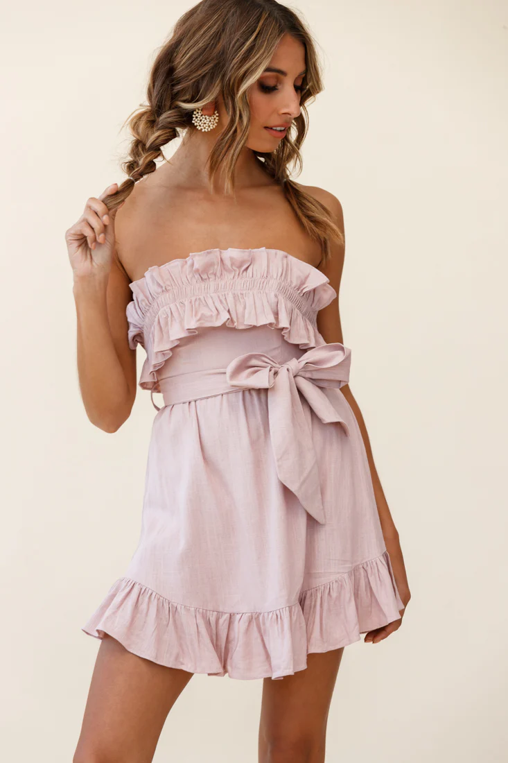 Dream All Day Shirred Ruffle Feature Strapless Dress Blush - Image 6