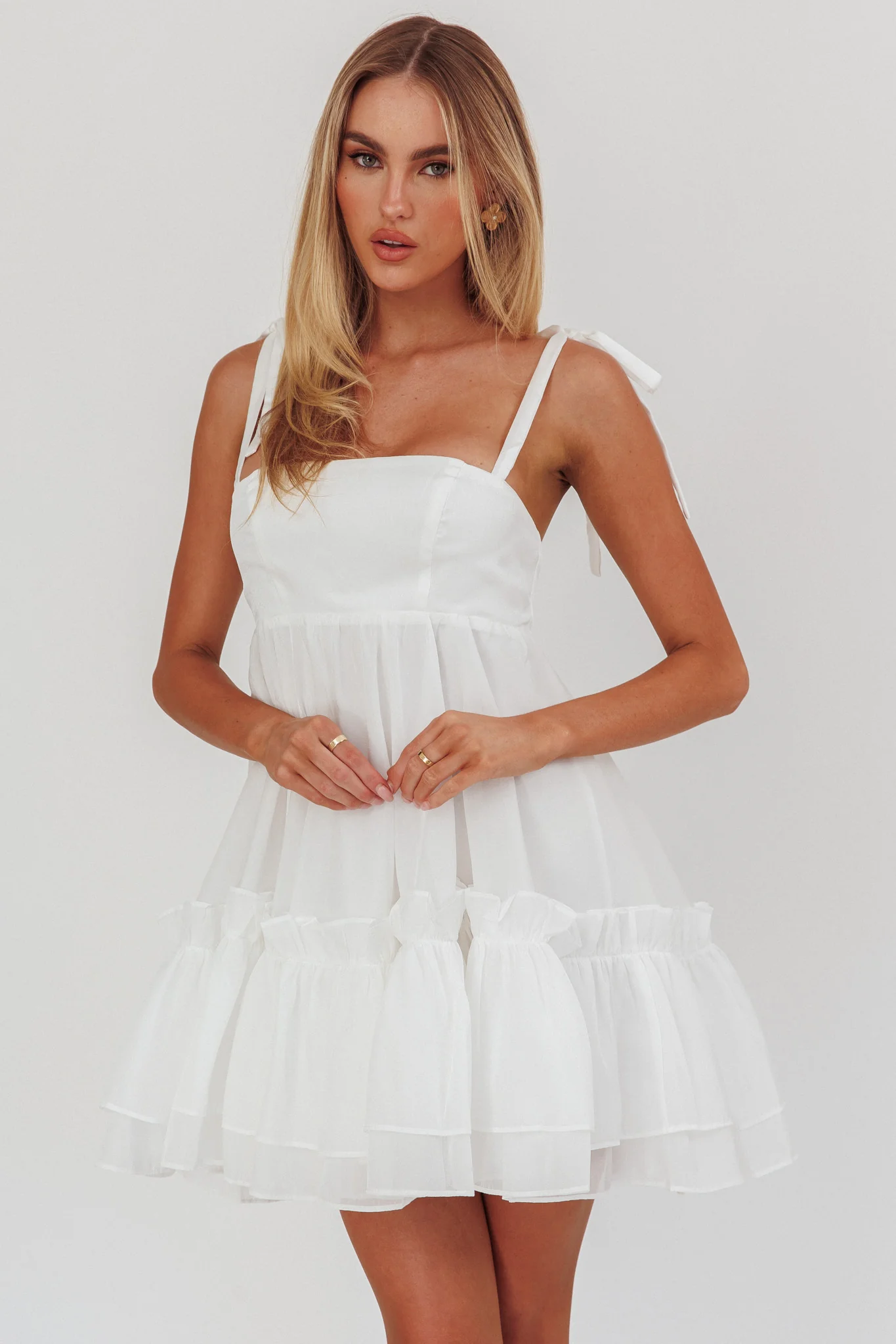 Dream Chaser Frill Hem Babydoll Dress White - Image 5