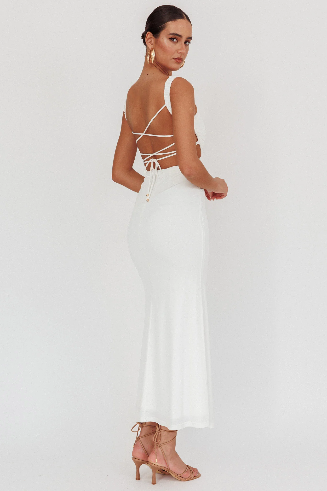 Dream Crush Lace-Up Back Maxi Dress White - Image 2