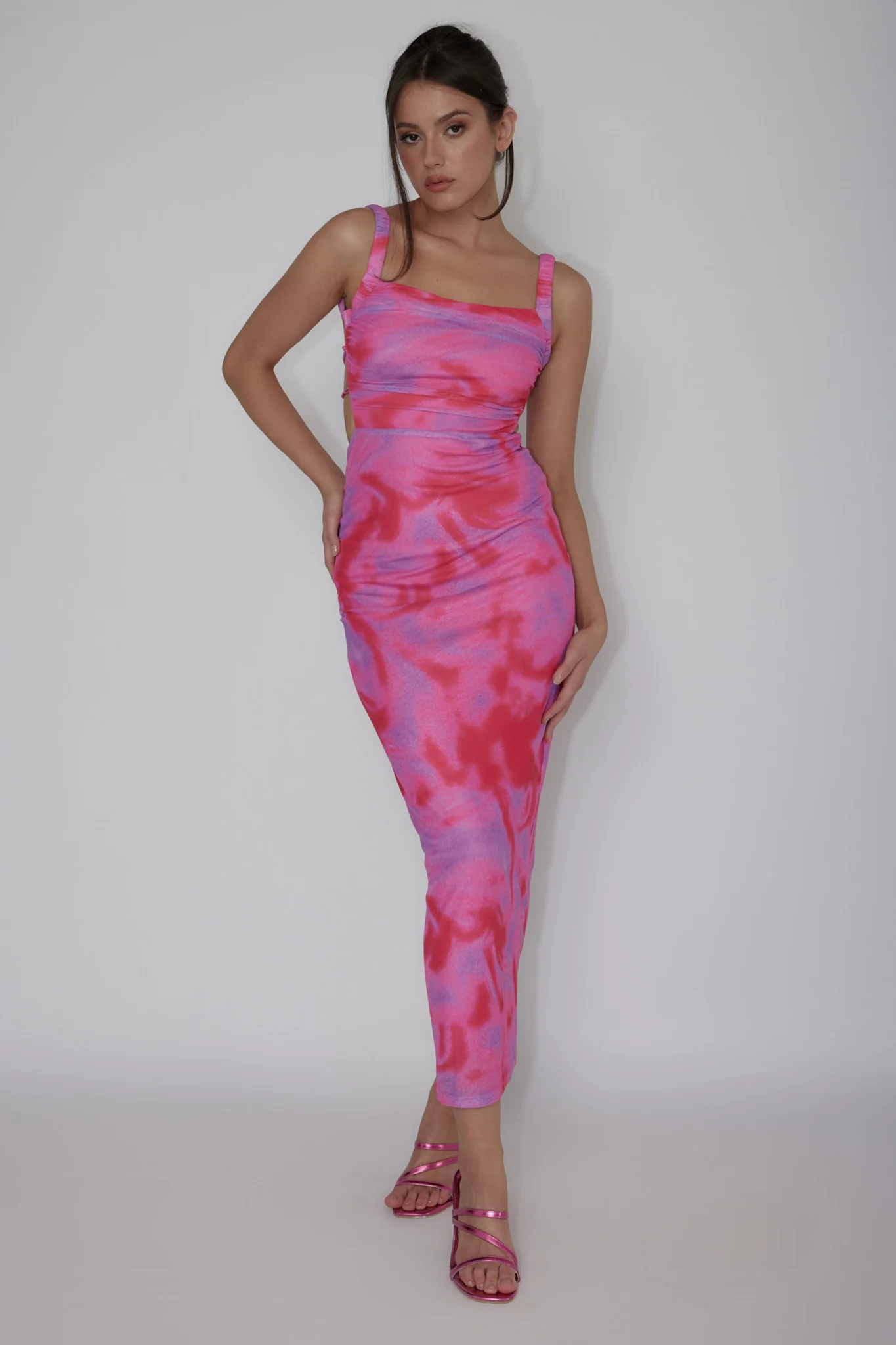 Dream Crush Lace-Up Back Side Split Maxi Dress Swirl Pink - Image 5