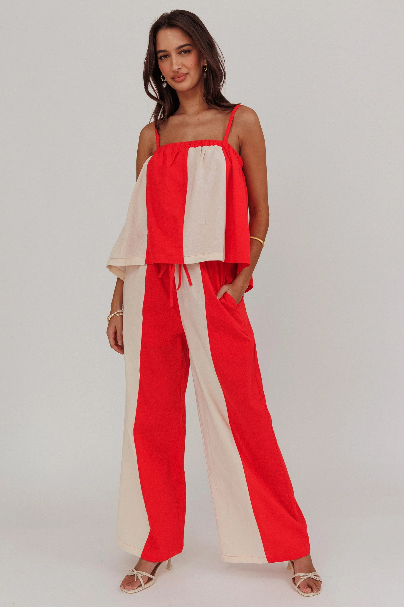 Dream Girl Contrast Wide Leg Pant Tomato Red - Image 2