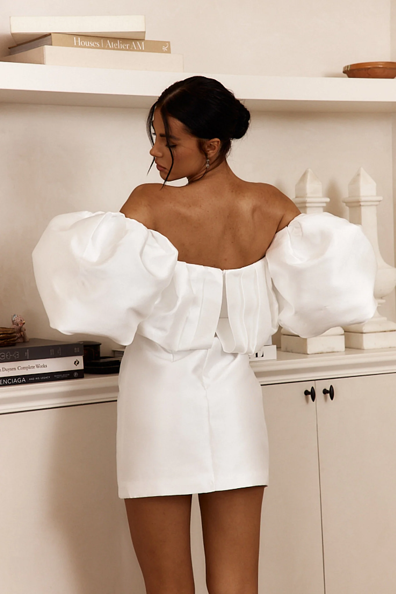 Dream Time Puffed Neckline Mini Dress Off White - Image 3